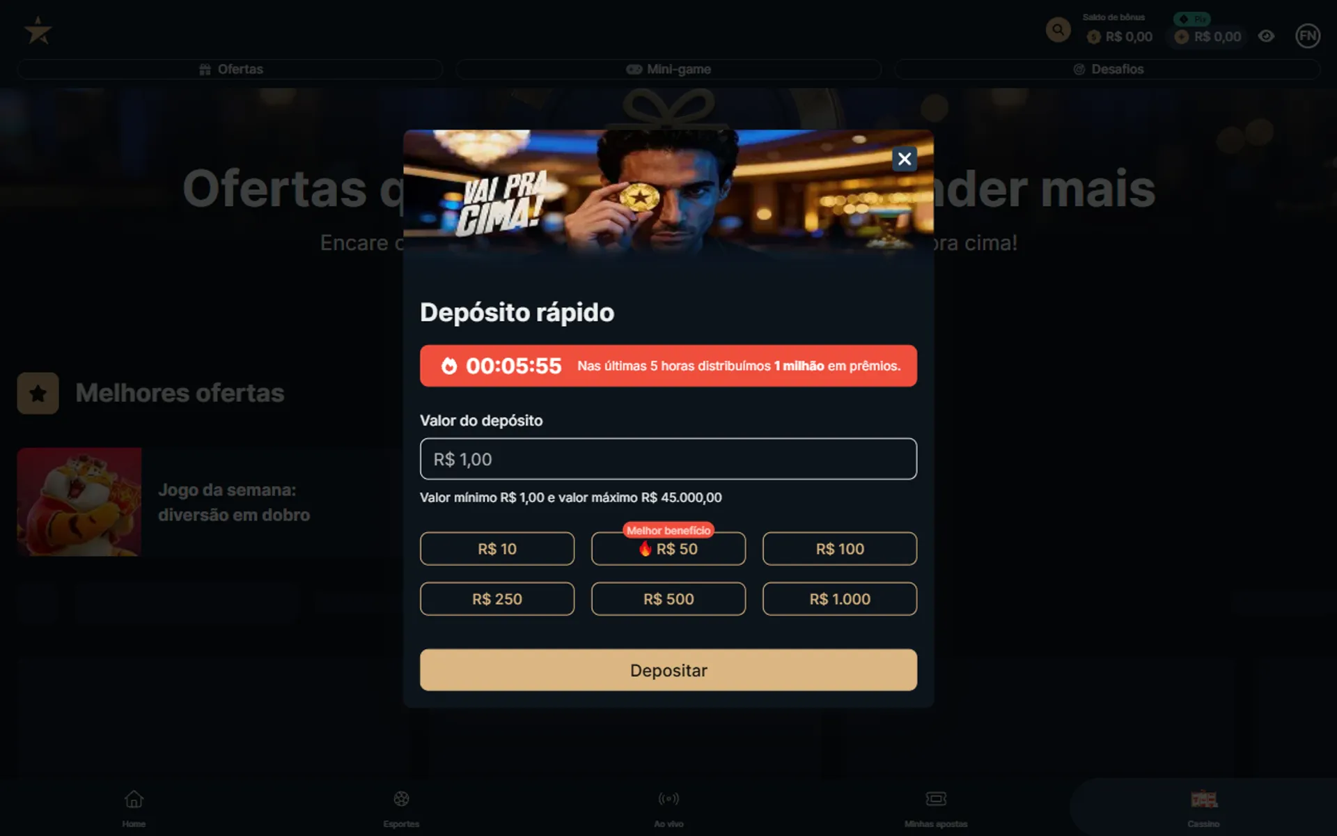depósito mínimo estrela bet