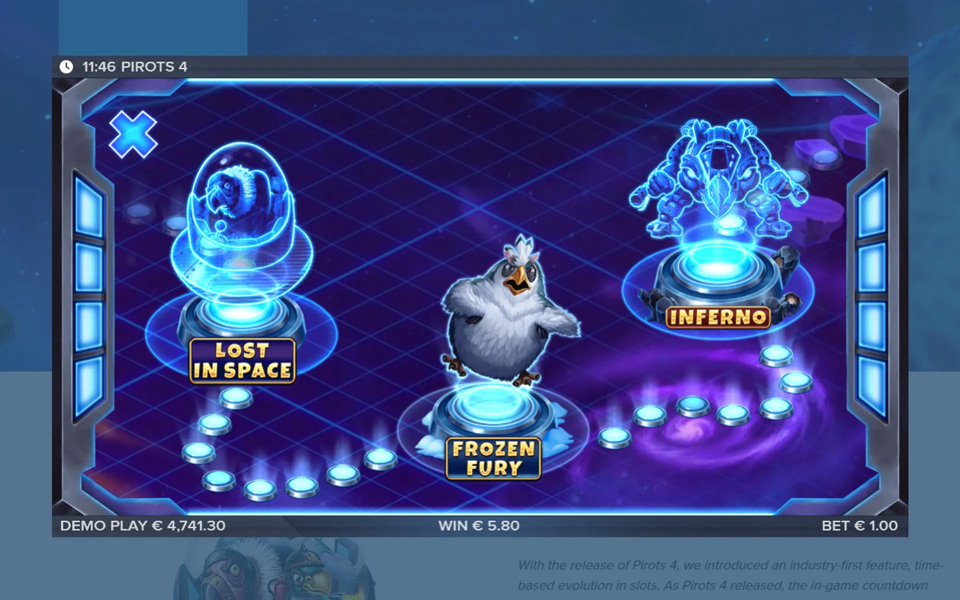 seleção de cenários no jogo Pirots 4