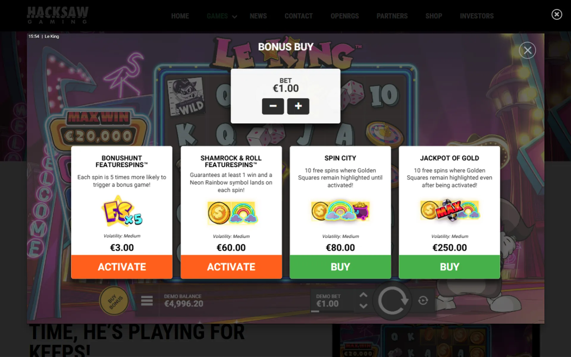 compra de funcionalidades no Le King