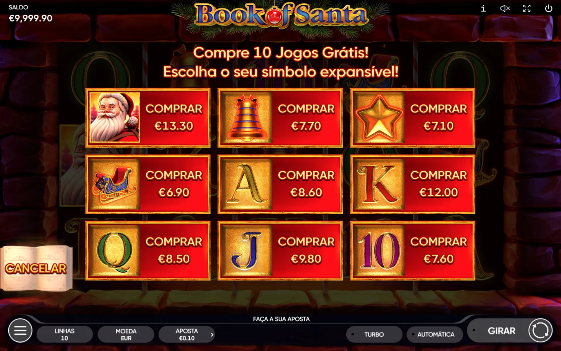 compra de bônus no slot Book of Santa