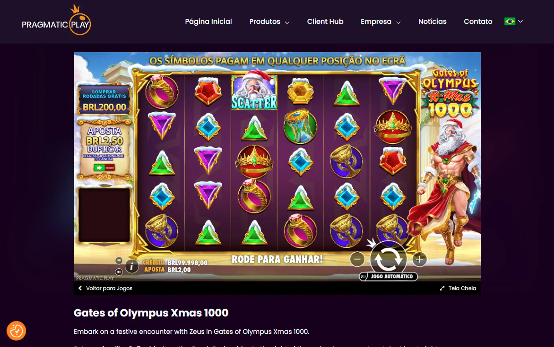 tela inicial do slot Santa's Xmas Rush