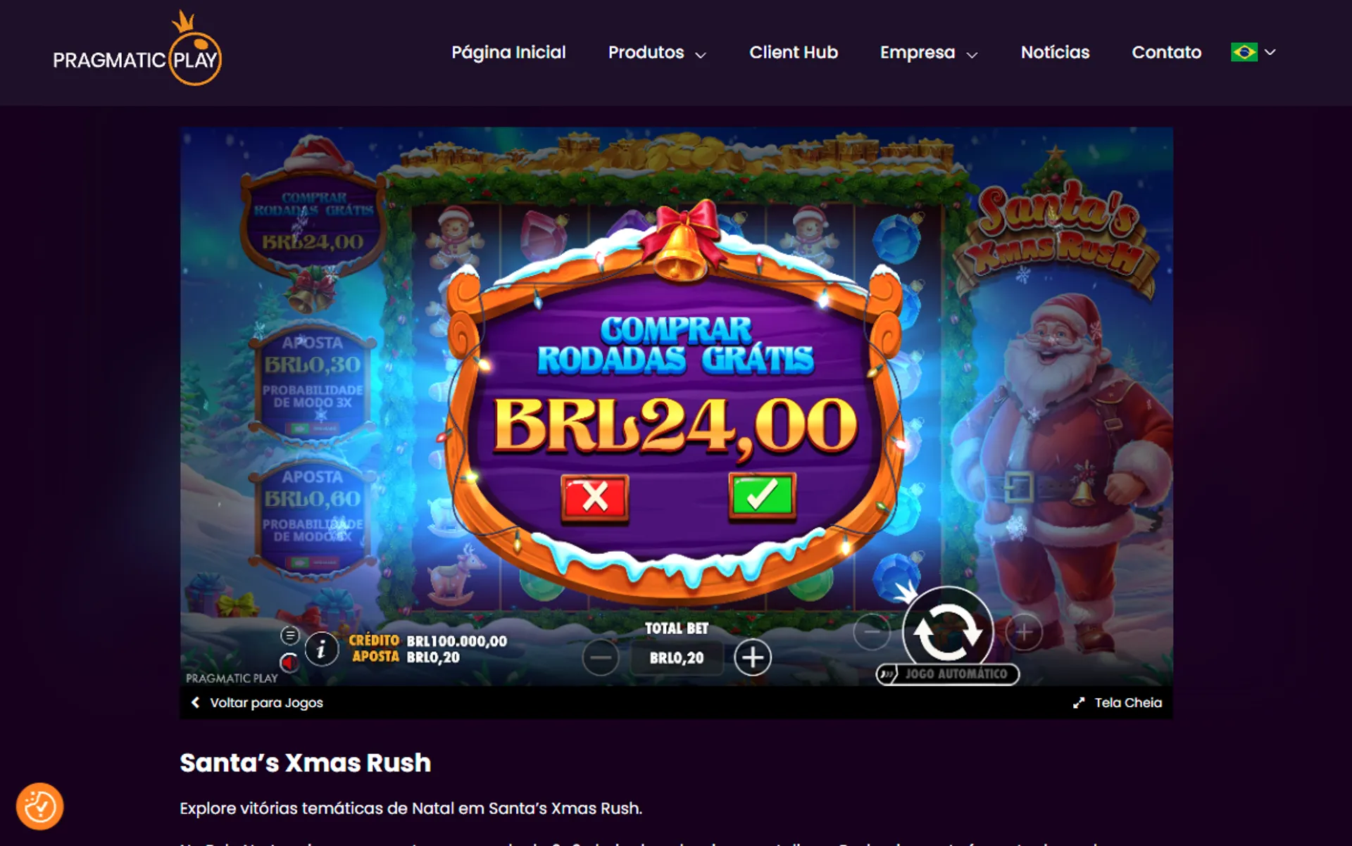 compra de bônus no Santa's Xmas Rush