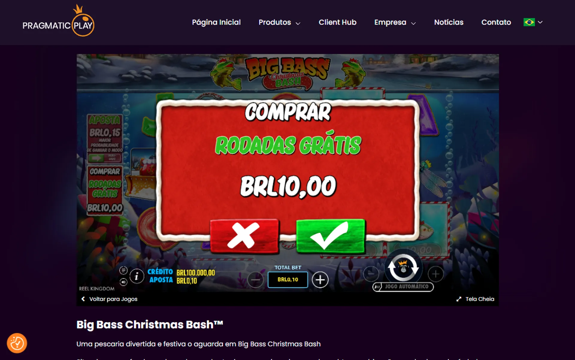 compra de bônus no Big Bass Christmas Bash