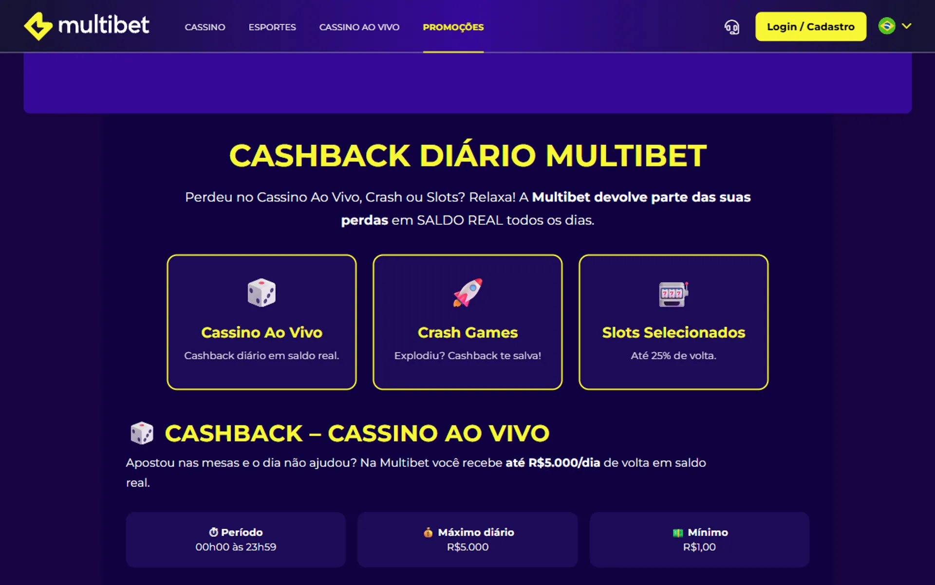 bônus de cashback Multibet
