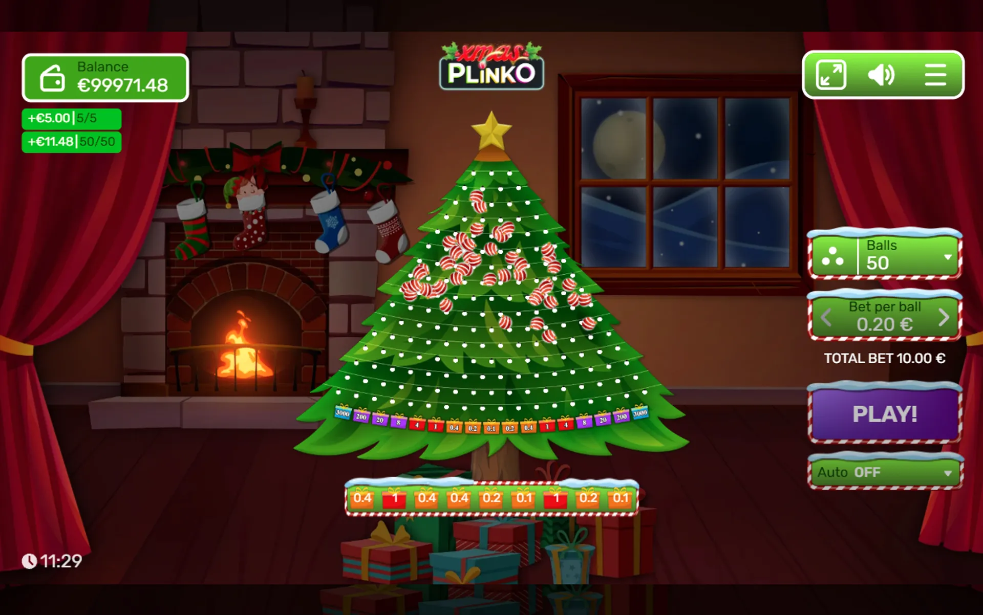 rodada com bolas múltiplas no Xmas Plinko