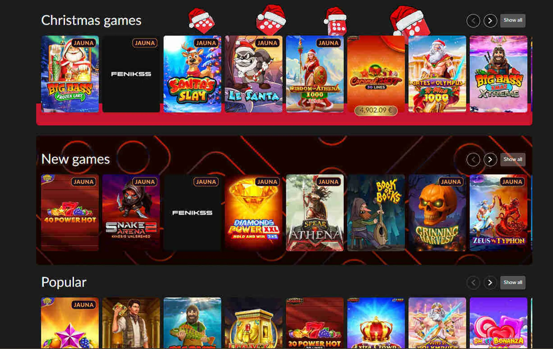 Games at Fenikss casino