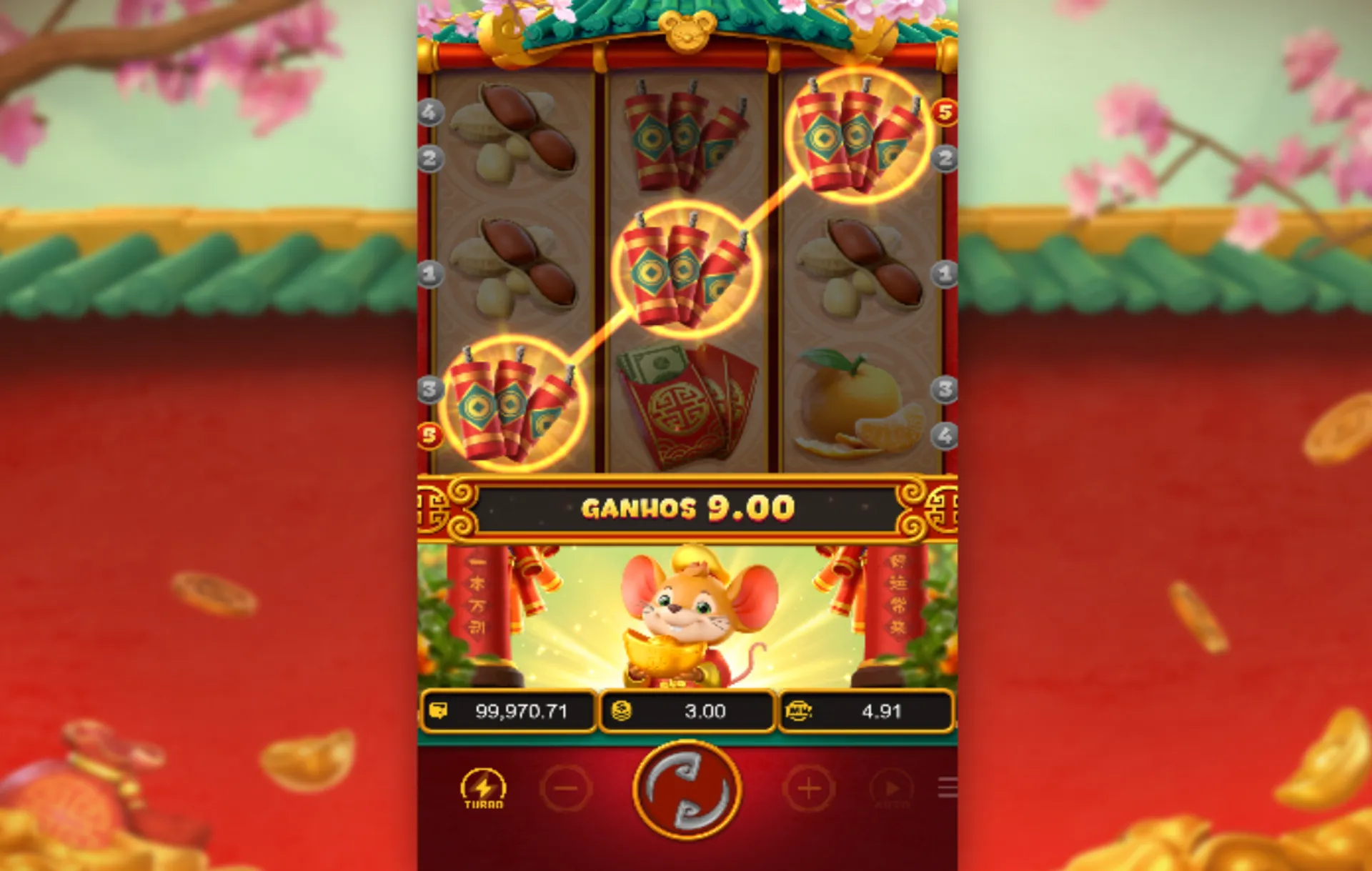premiação diagonal em Fortune Mouse