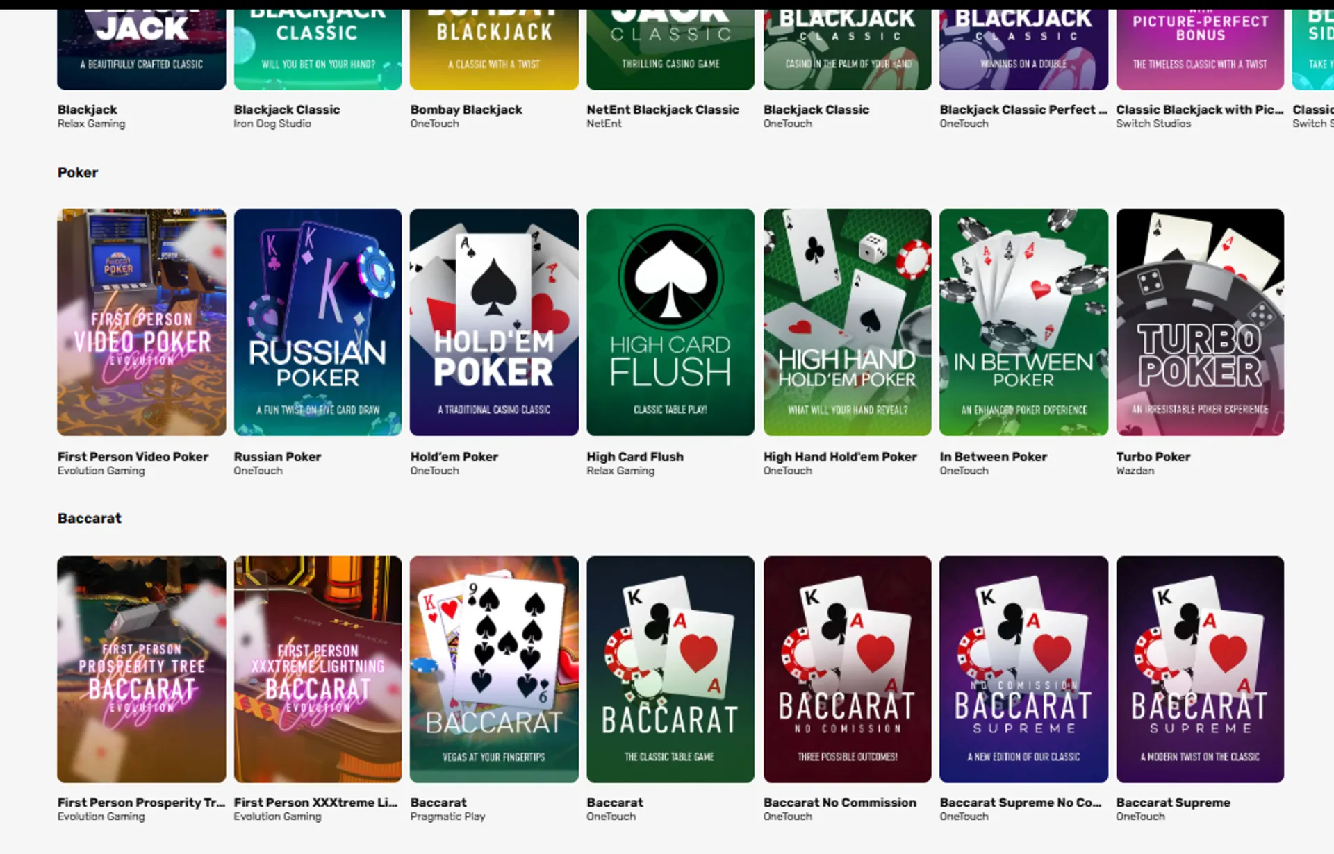 Roulette, poker and other table games