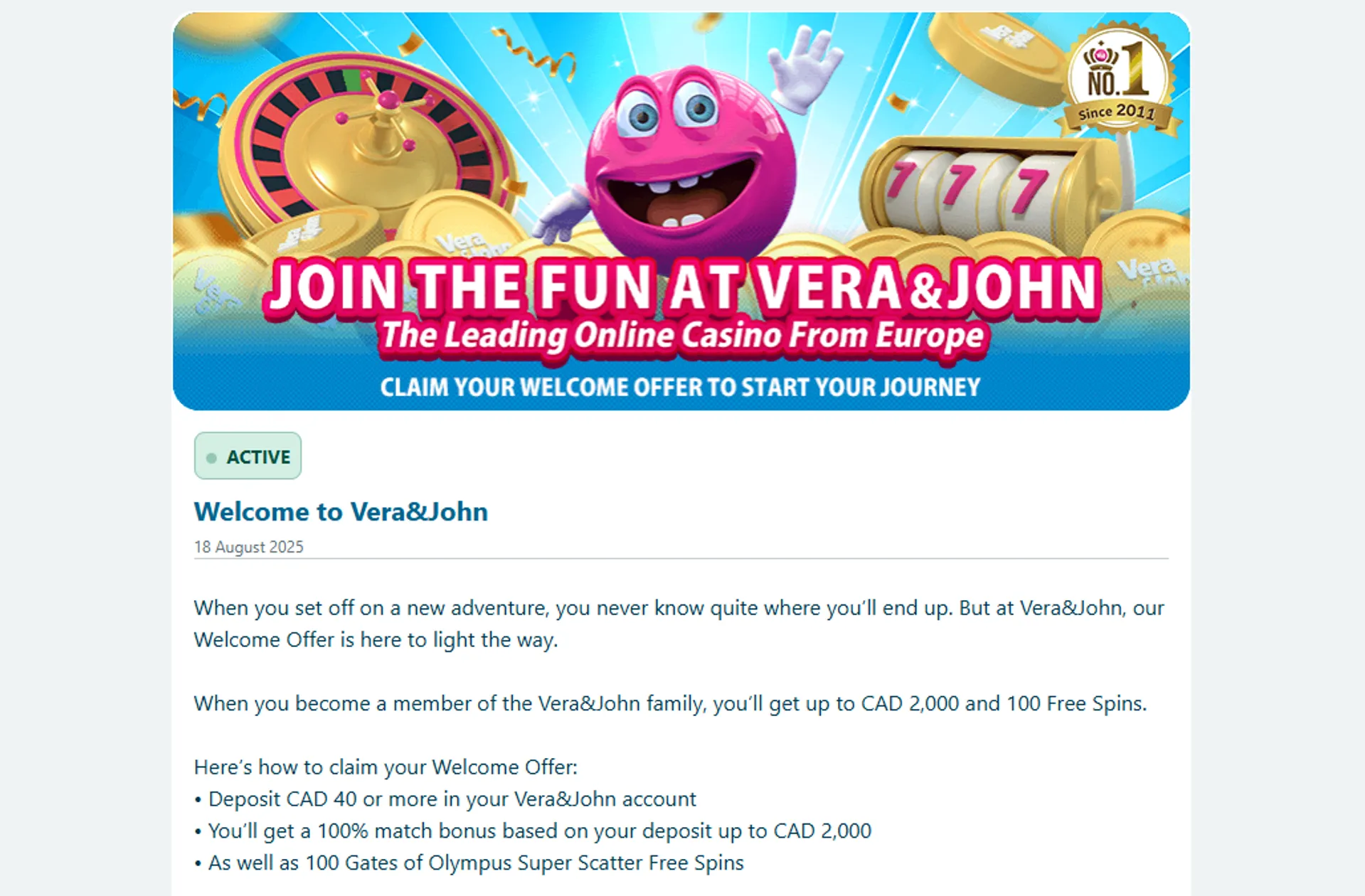 welcome bonus for Canadians