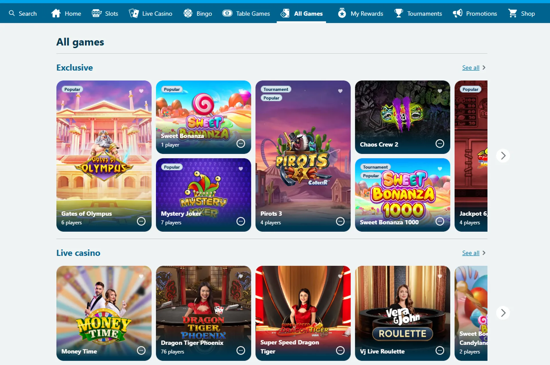 Vera & John casino games