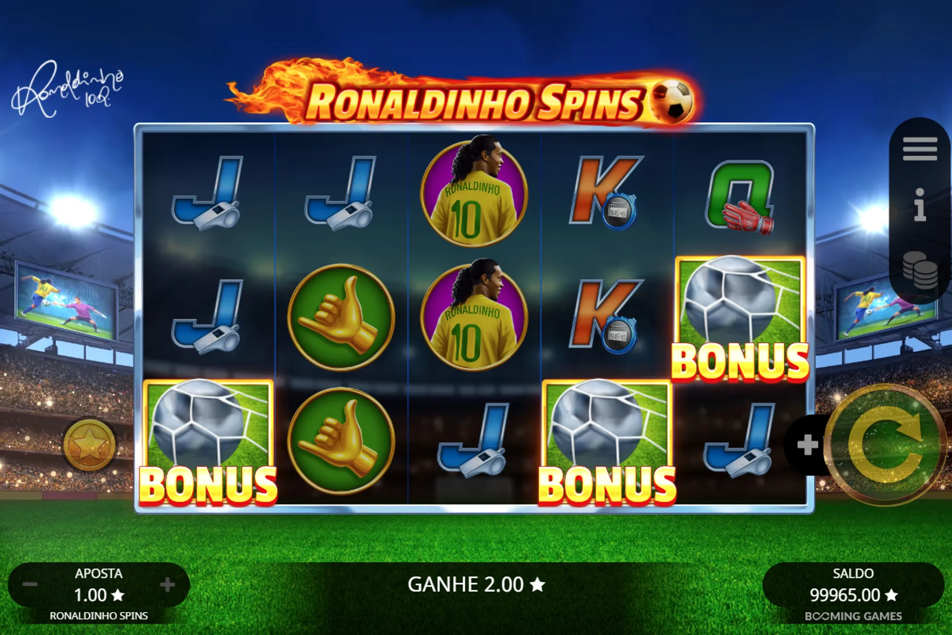 ativação de bônus no slot Ronaldinho Spins