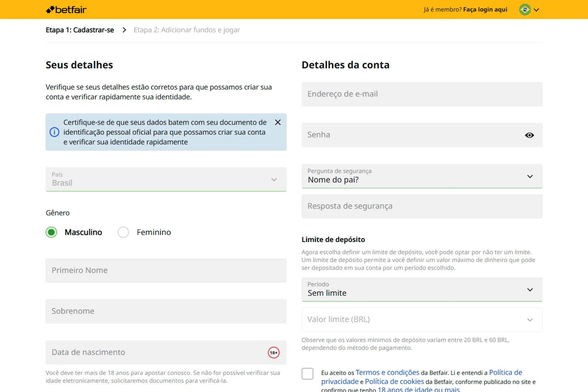 formulário de cadastro da betfair
