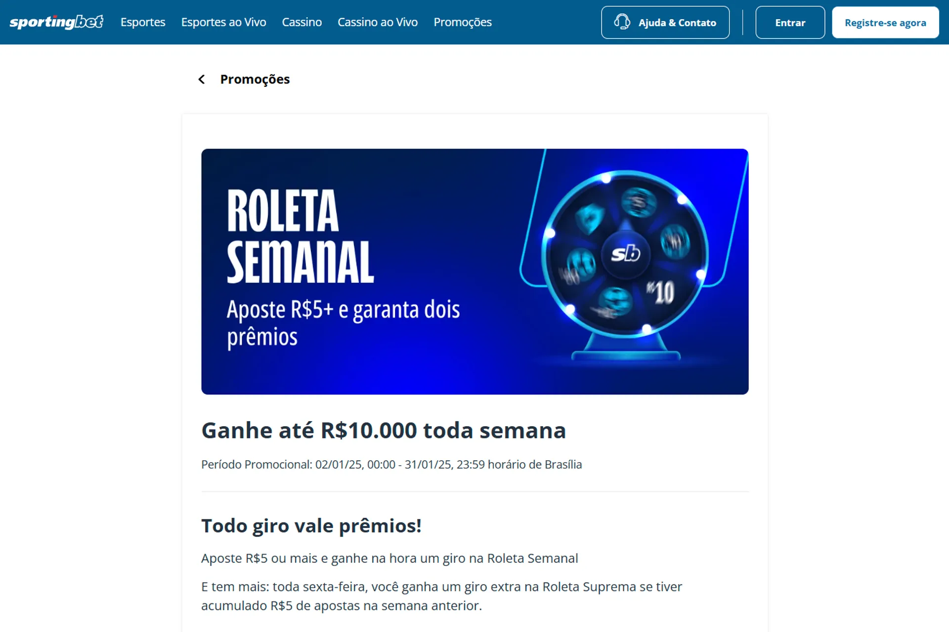 roleta semanal do bônus sportingbet