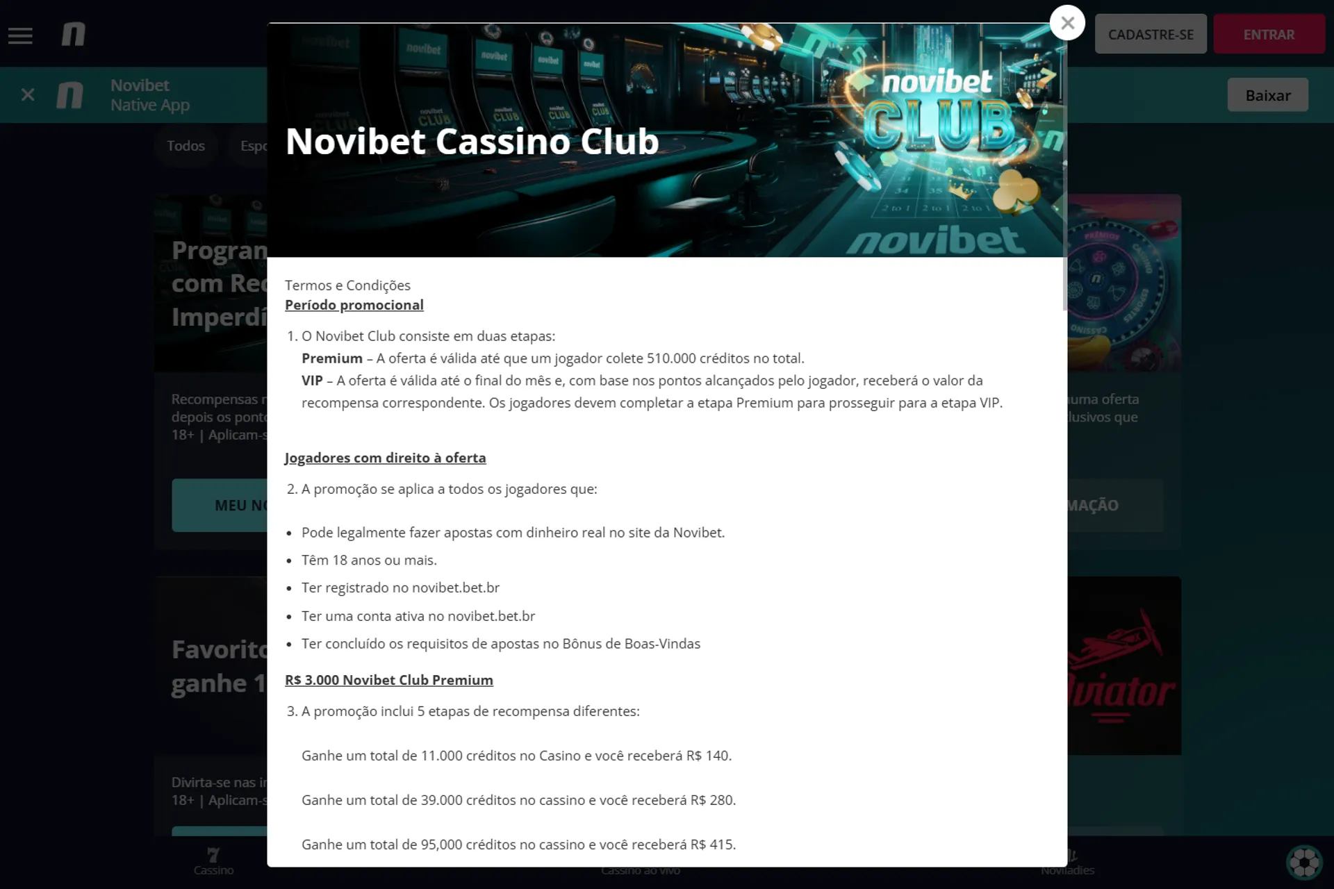 clube vip do cassino novibet