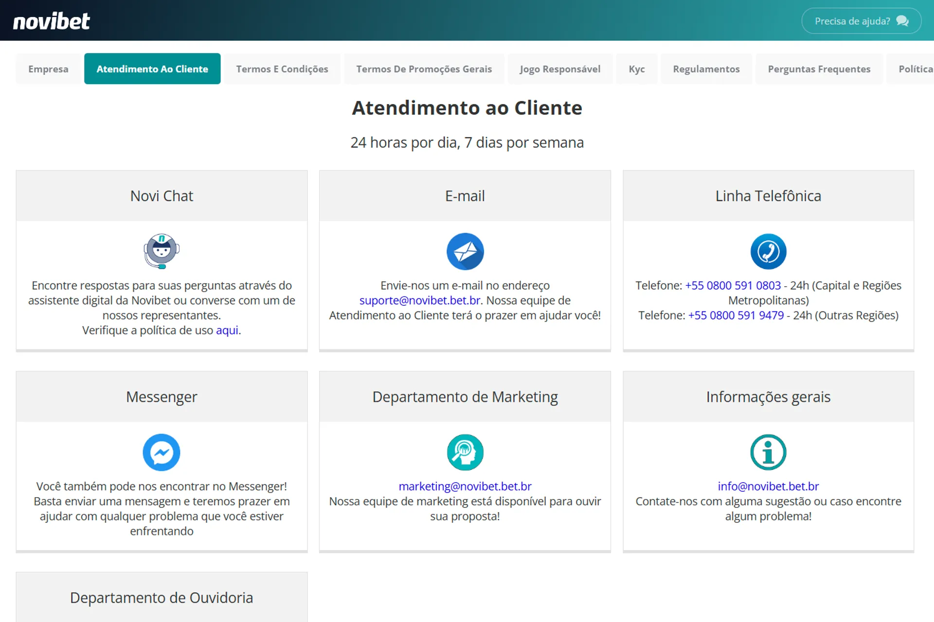 canais de atendimento novibet