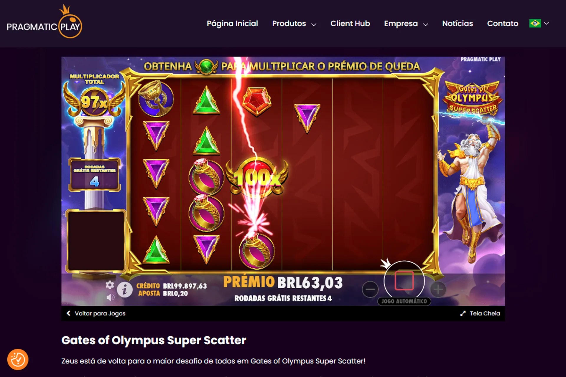 modo bônus do slot Gates of Olympus Super Scatter