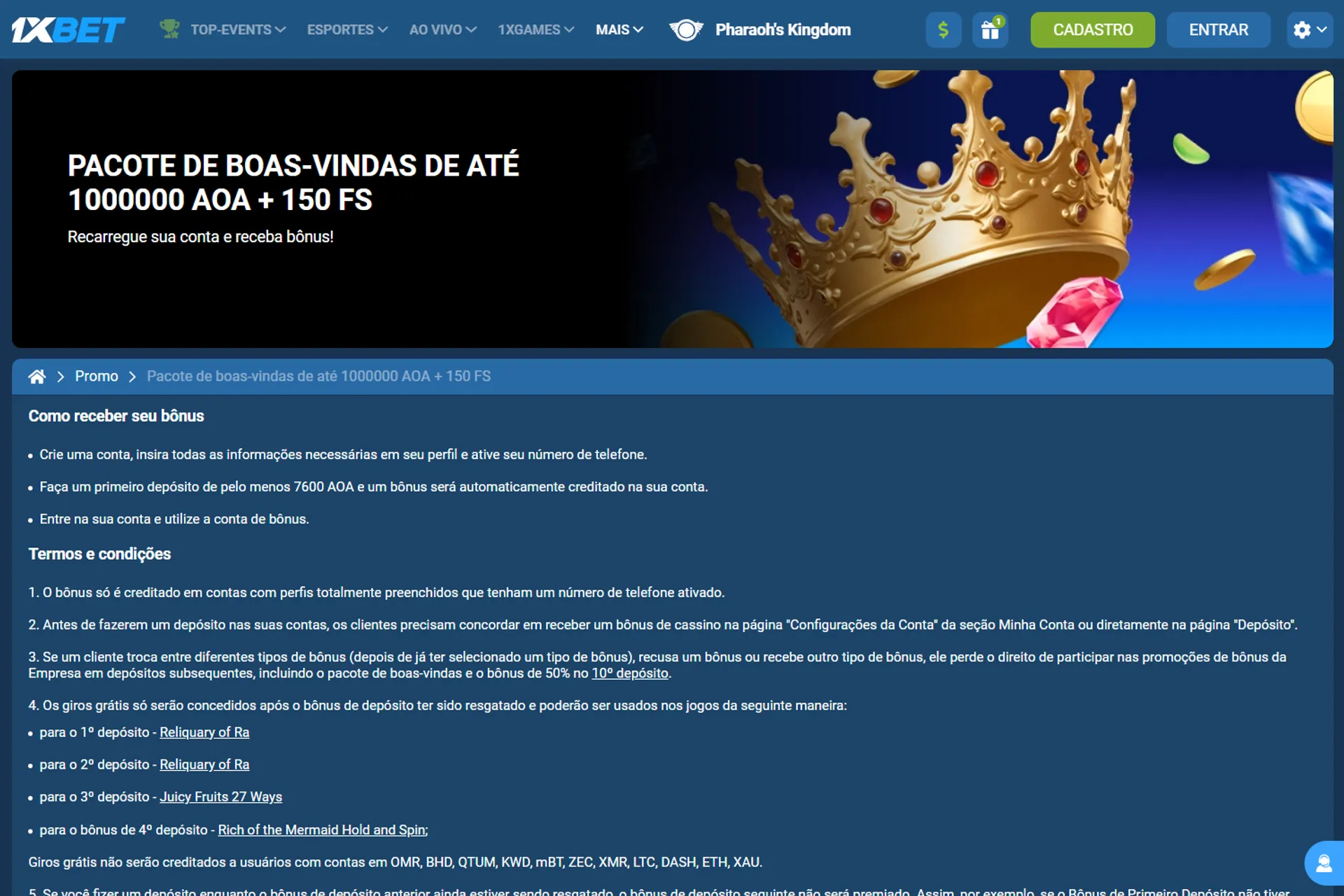 bonus de casino 1xbet em angola