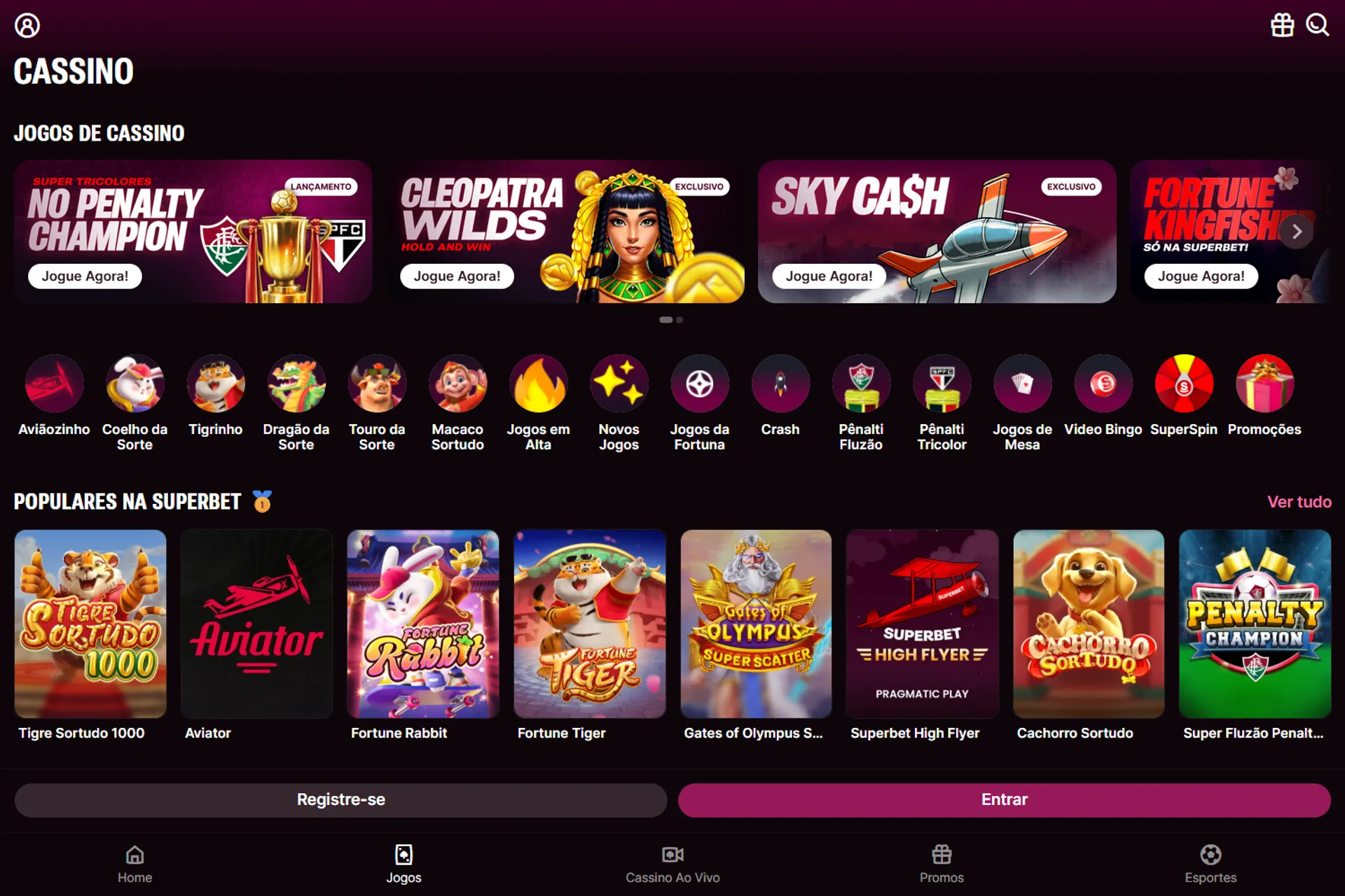 lobby do cassino da superbet,que é uma plataforma de 5 reais