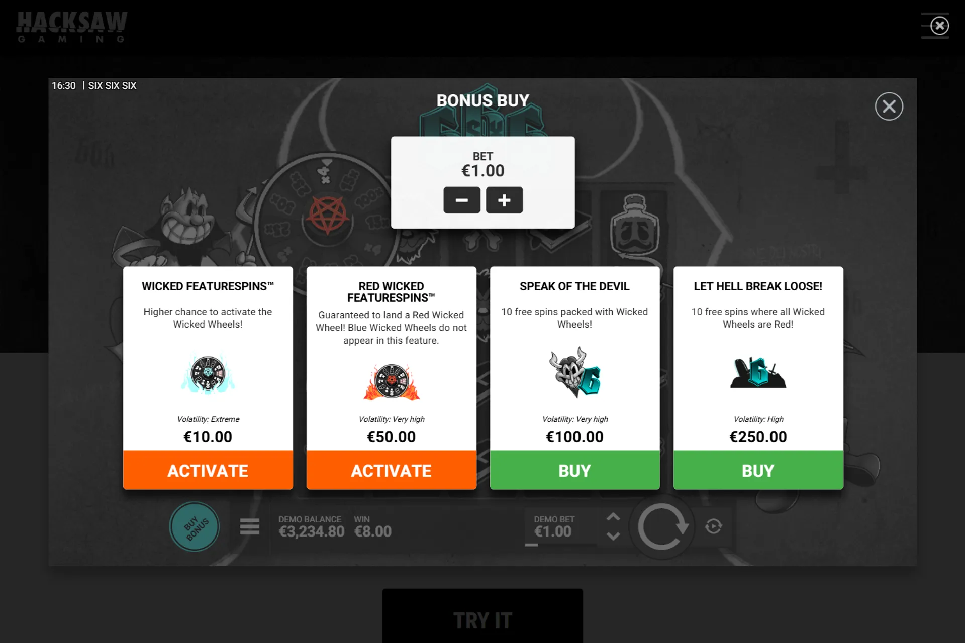 compra de bônus no slot SixSixSix demo
