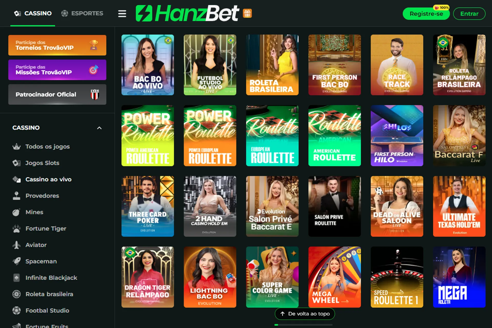 cassino ao vivo Hanzbet