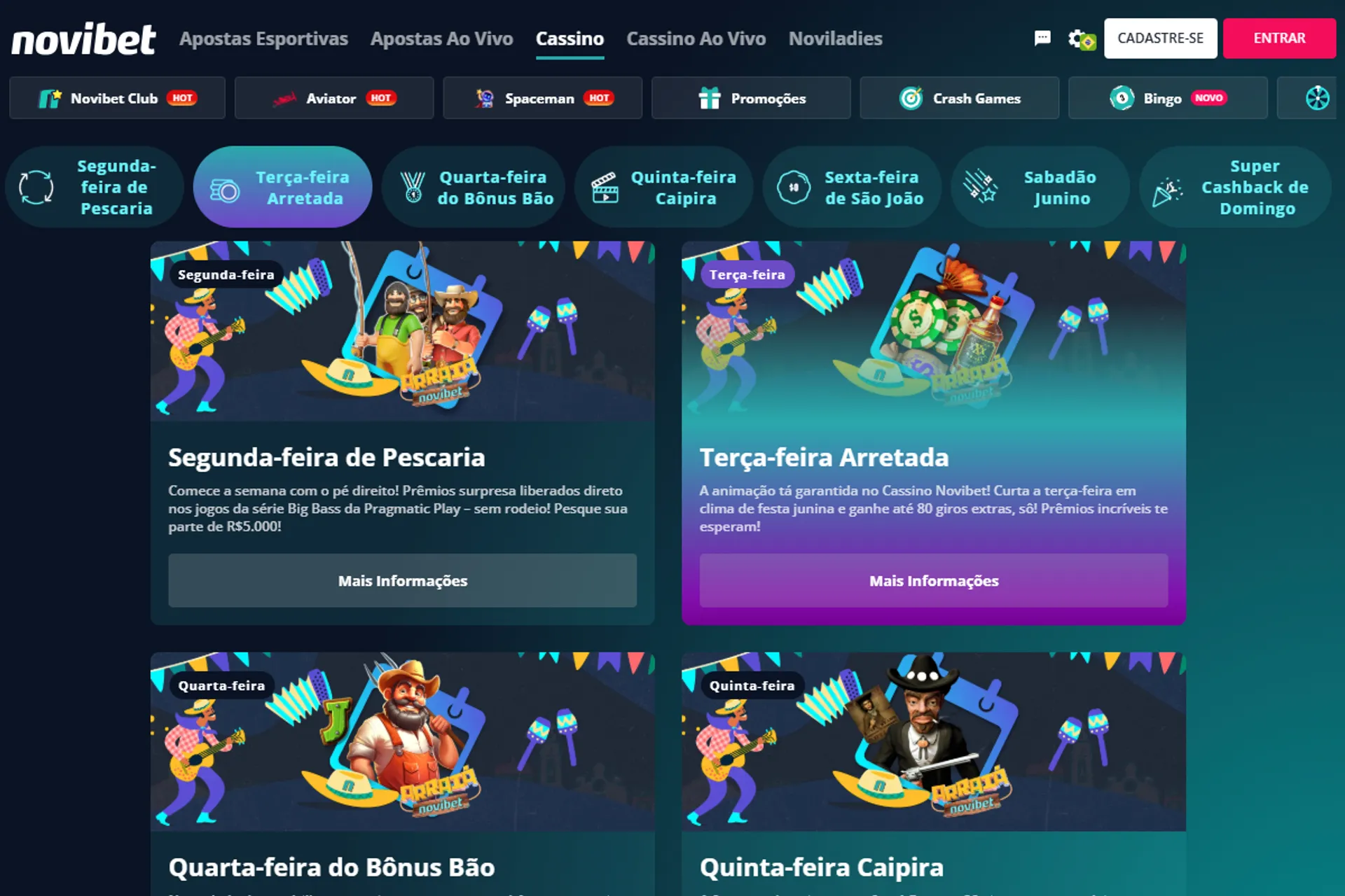 Arariá Novibet, bônus de festa junina