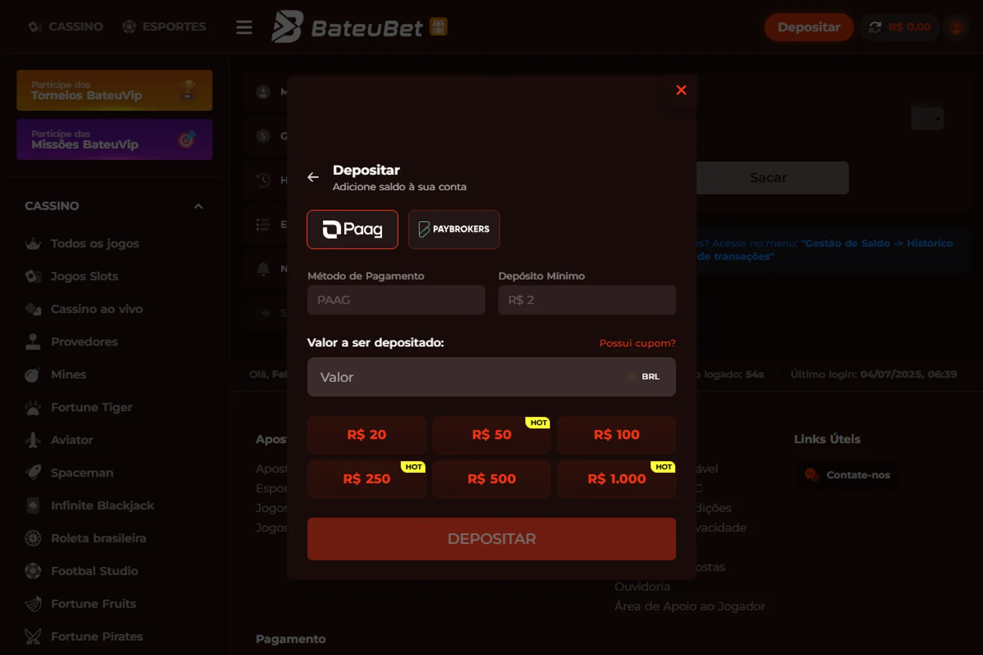 pagamento na BateuBet