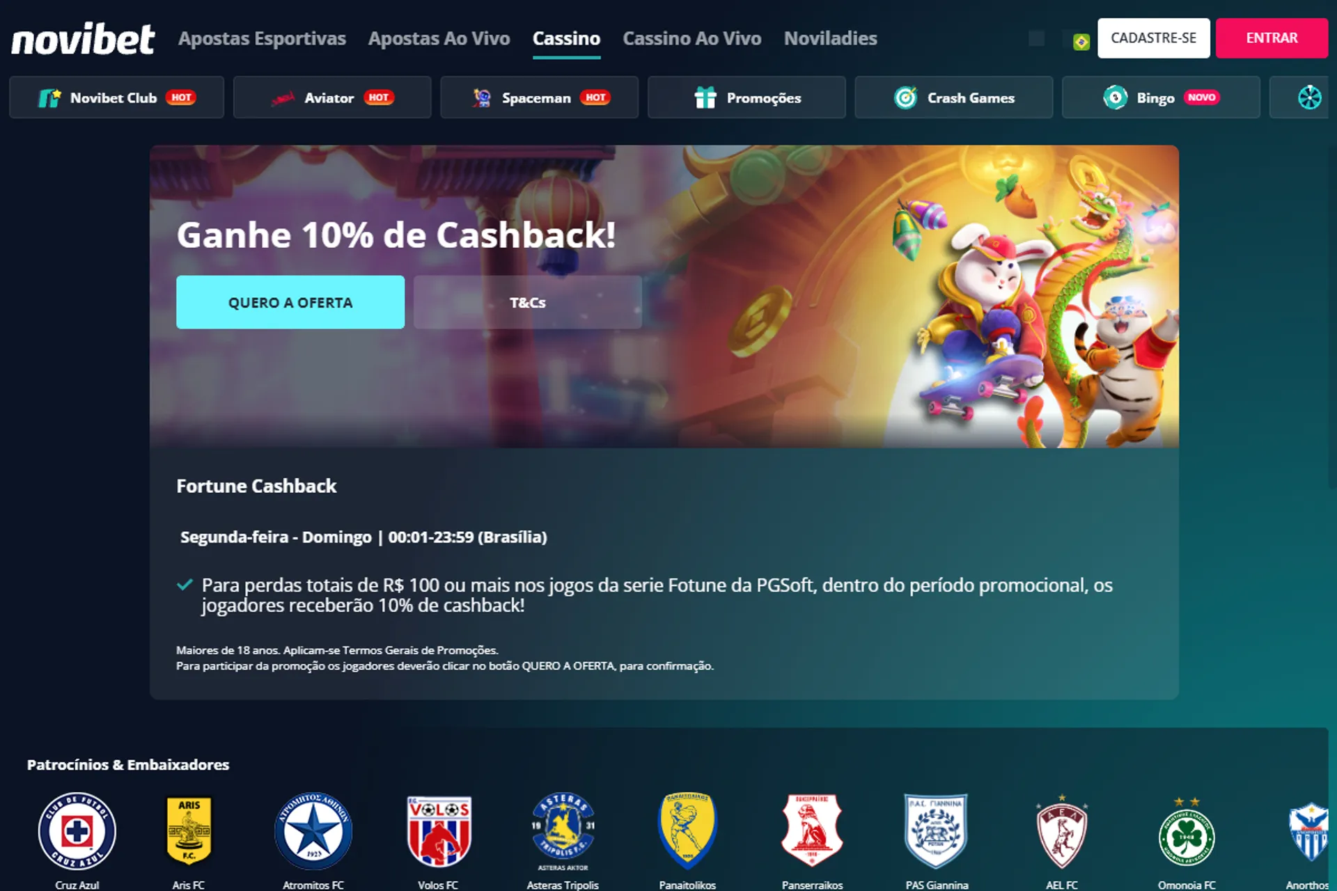 promoção de cashback na saga fortune da novibet