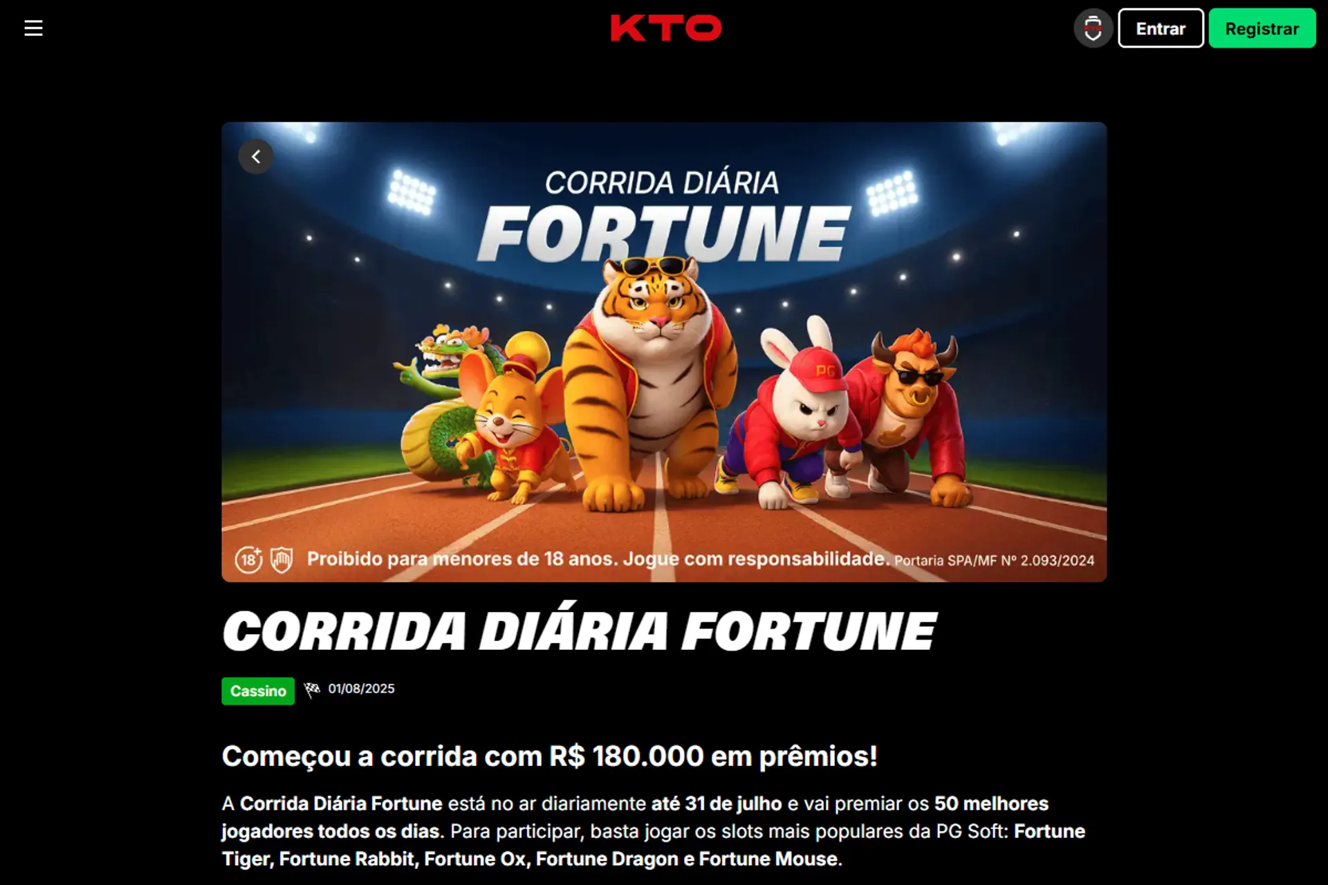corrida diária Fortune da KTO
