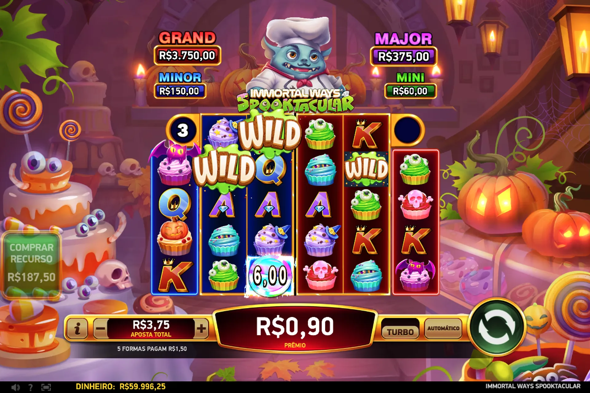 tela do slot Immortal Ways Spooktacular