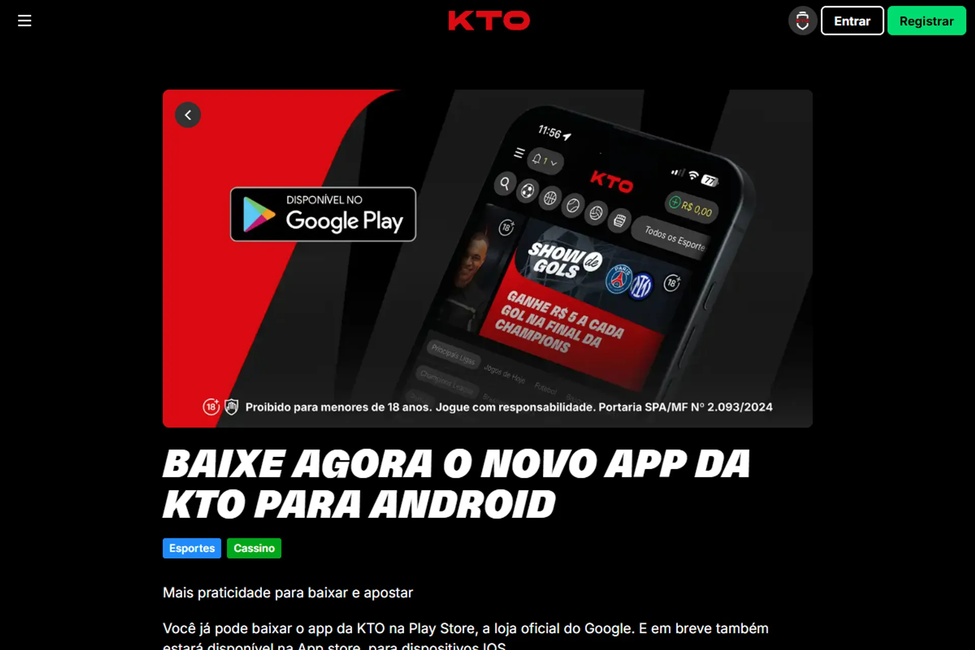 app da KTO para download na Play Store