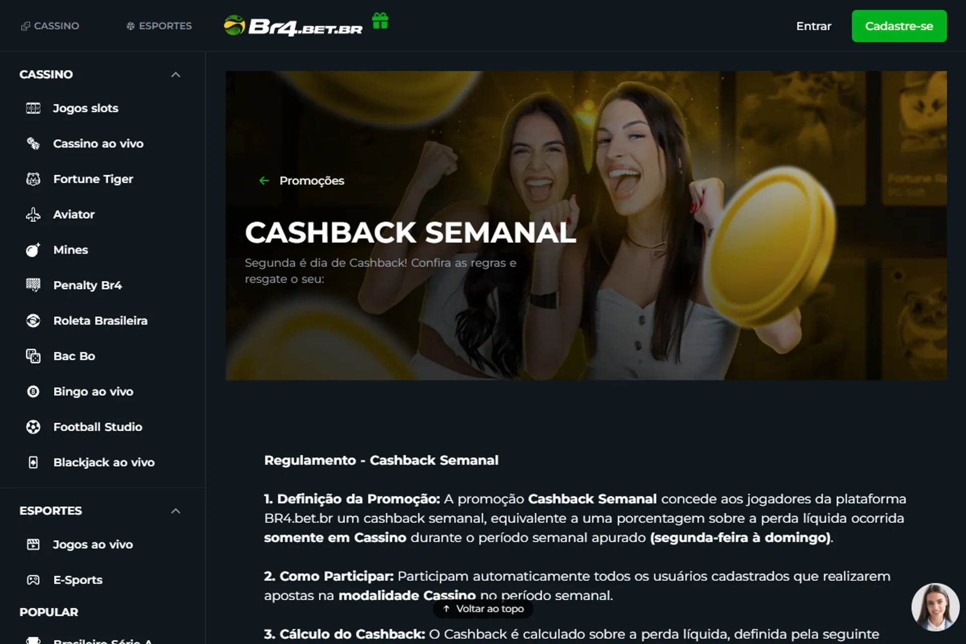 cashback semanal da br4bet