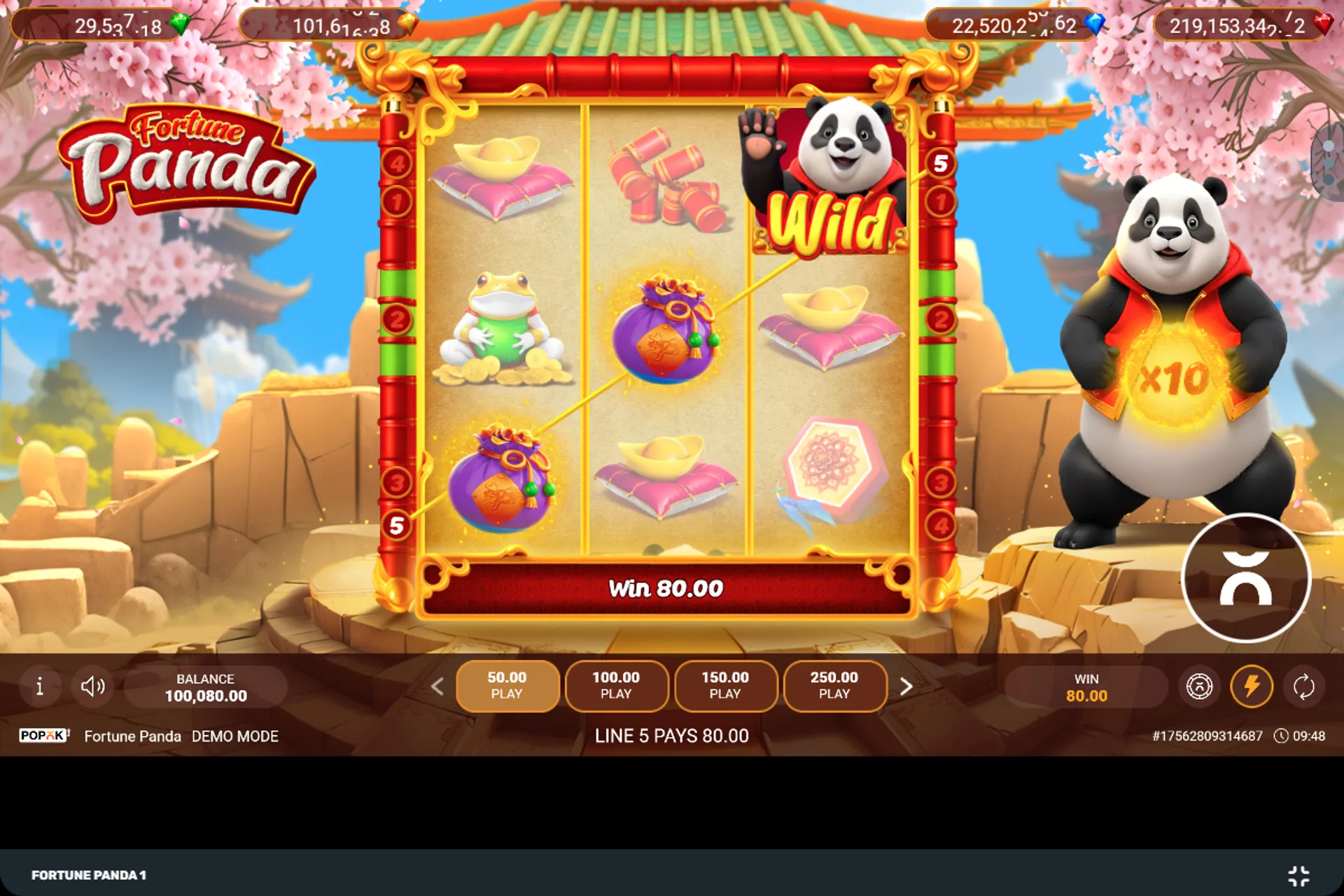 combinação vencedora com Wild no slot Fortune Panda