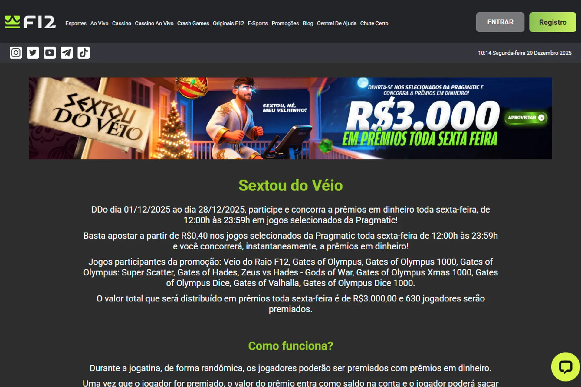 promo&ccedil;&atilde;o Sextou do V&eacute;io F12 Bet