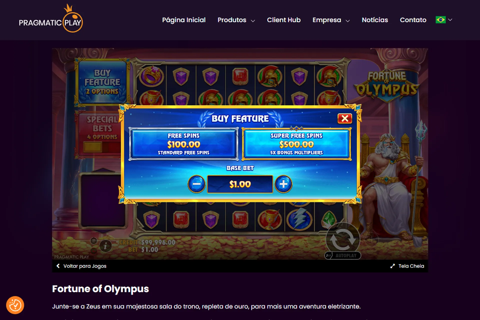 compra de bônus no slot Fortune of Olympus demo