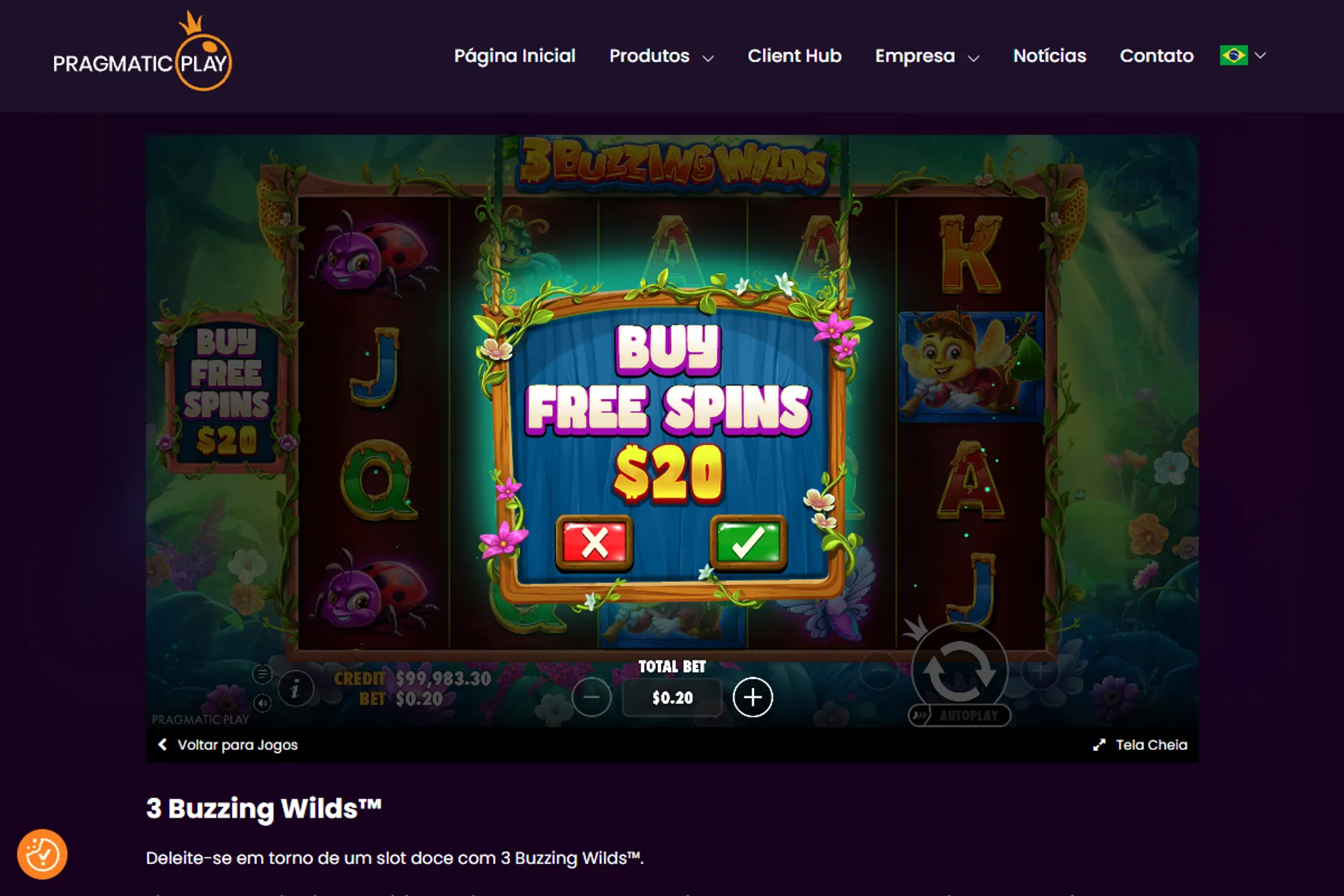 compra de bônus no 3 Buzzing Wilds