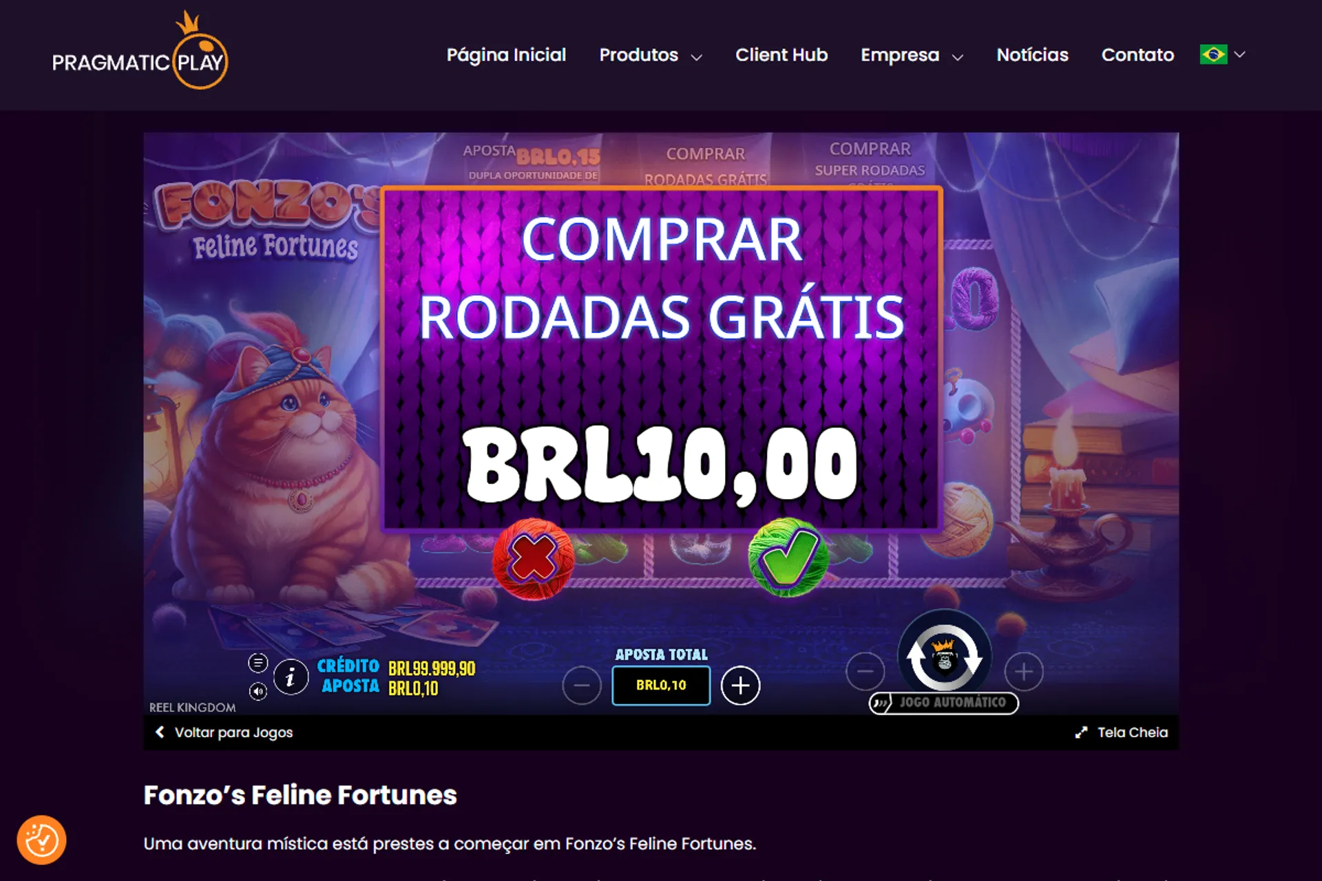 compra de bônus no Fonzo's Feline Fortune demo