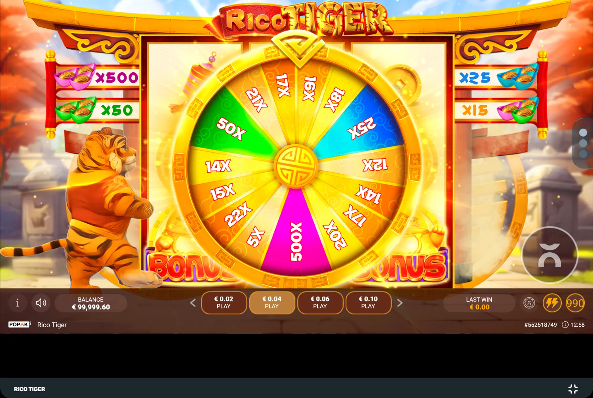 bônus do slot Rico Tiger