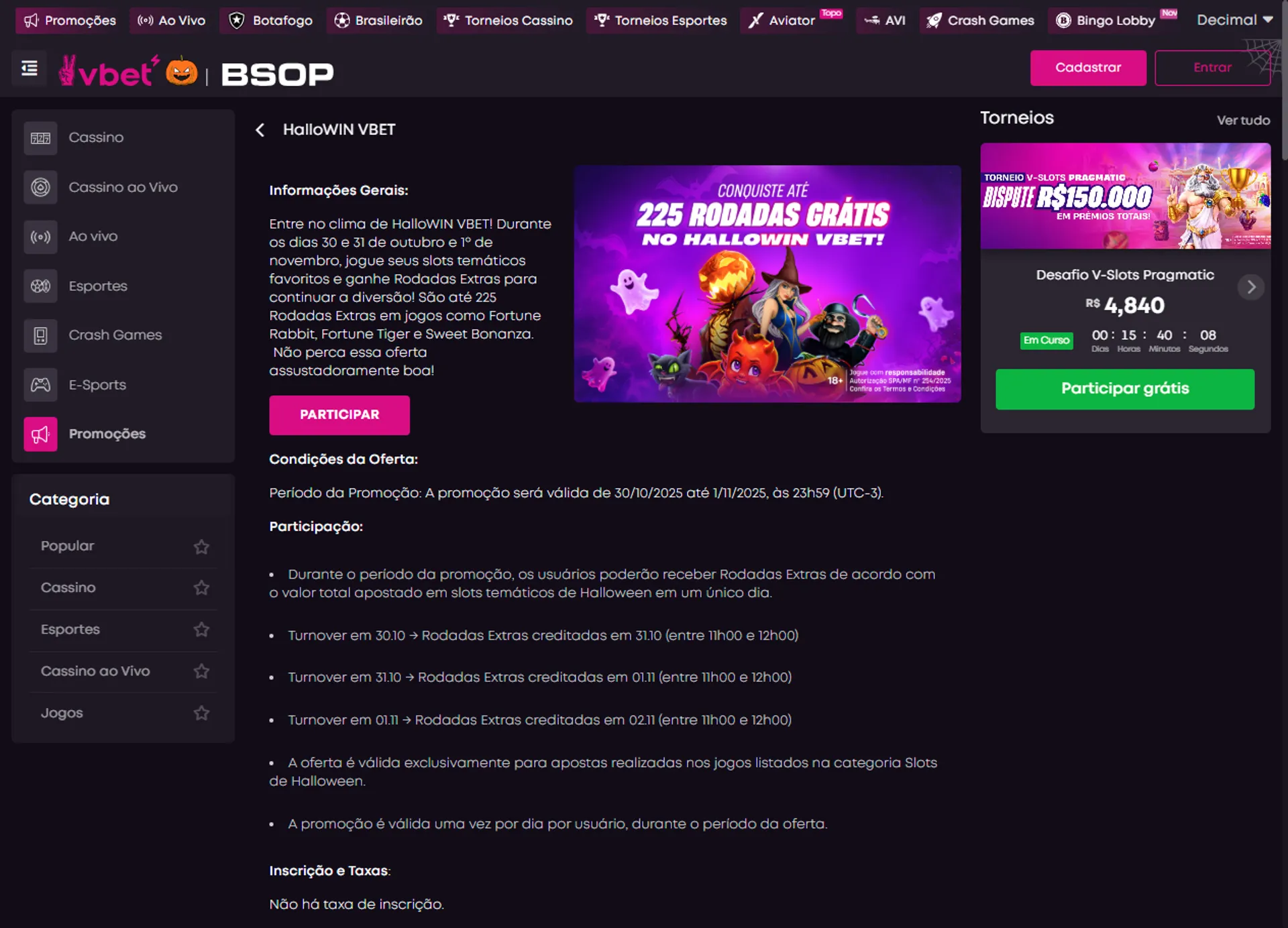 bônus de Halloween vbet