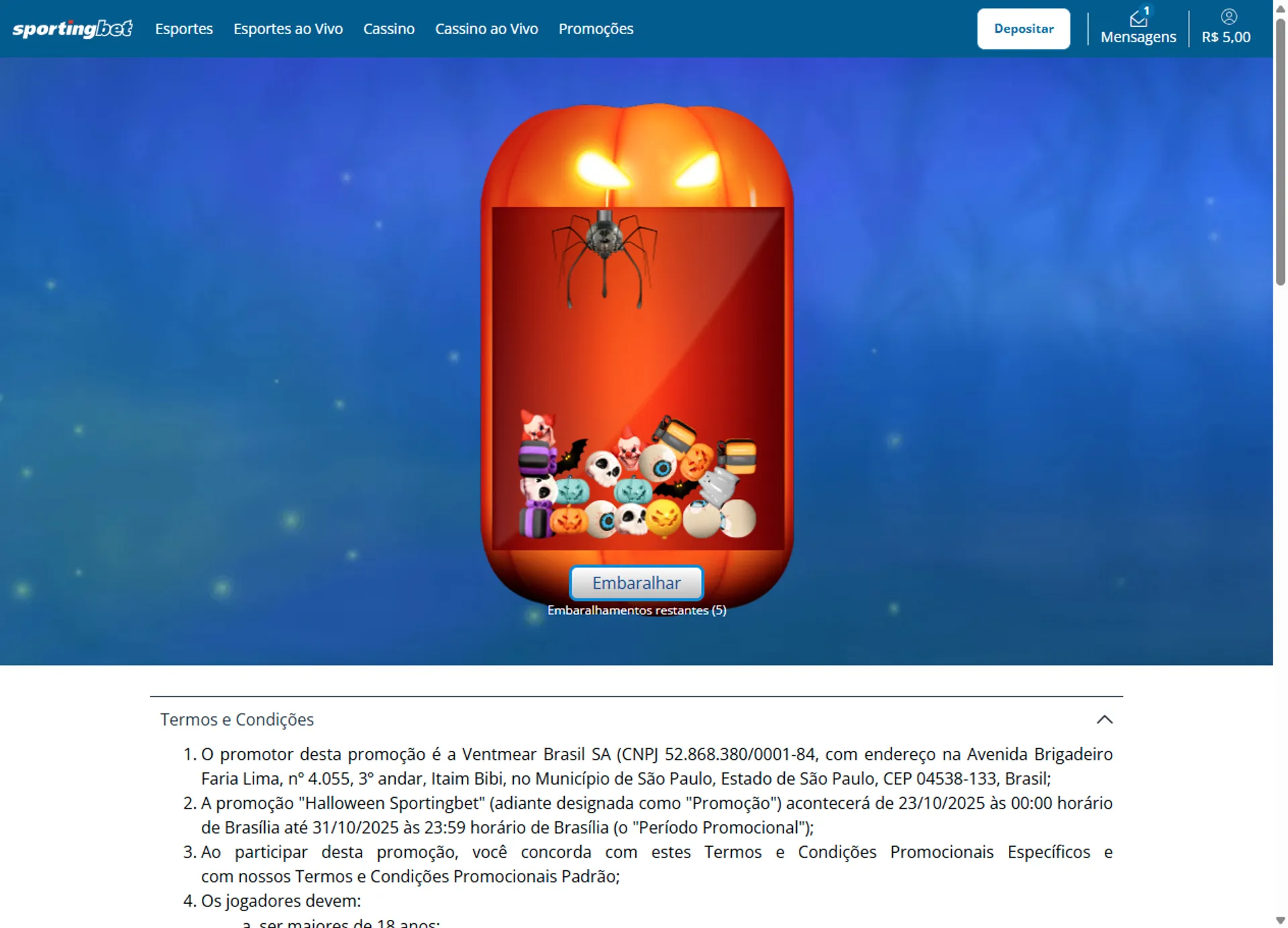 bônus de Halloween sportingbet