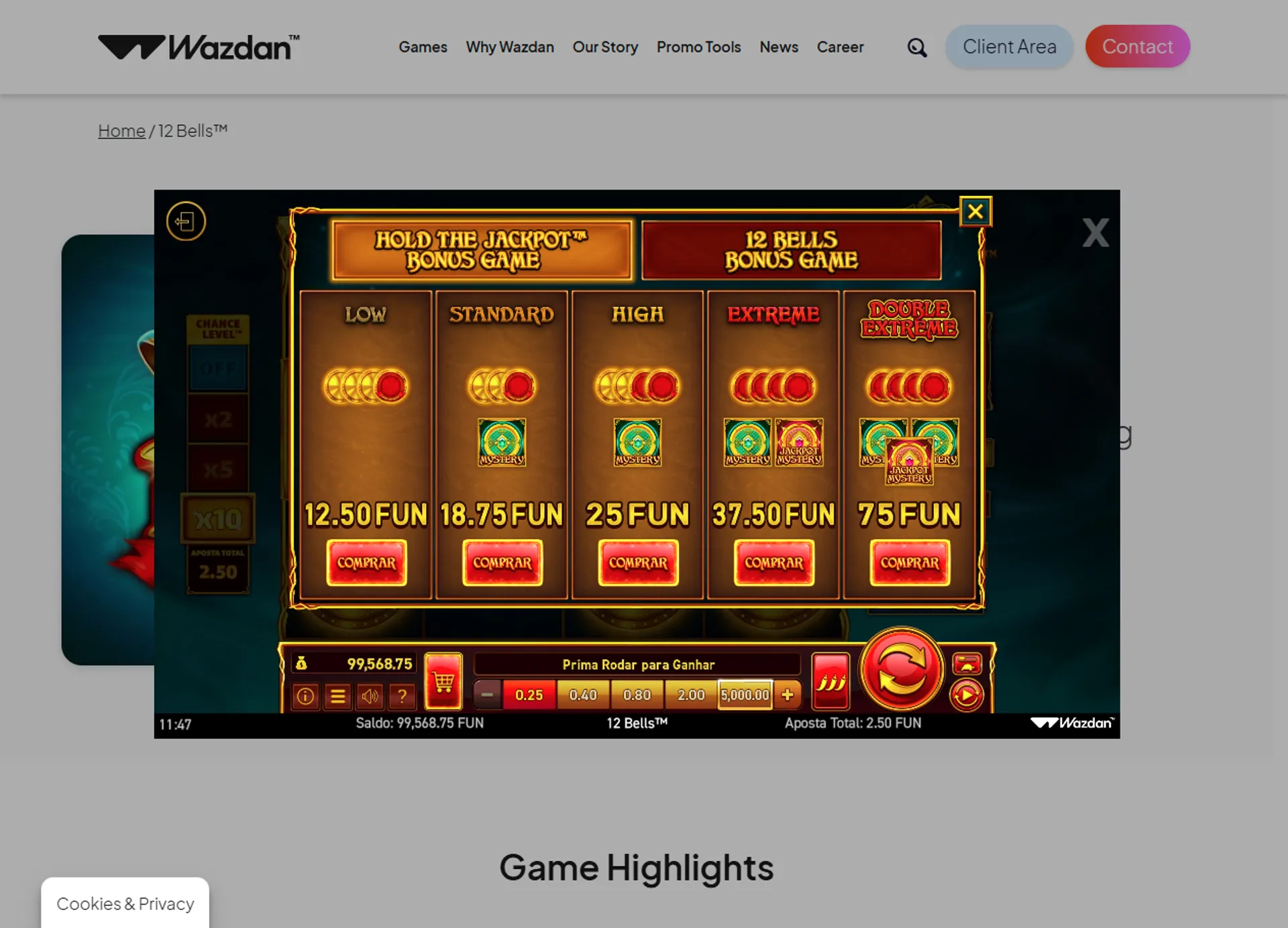 compra de bônus no slot 12 bells demo