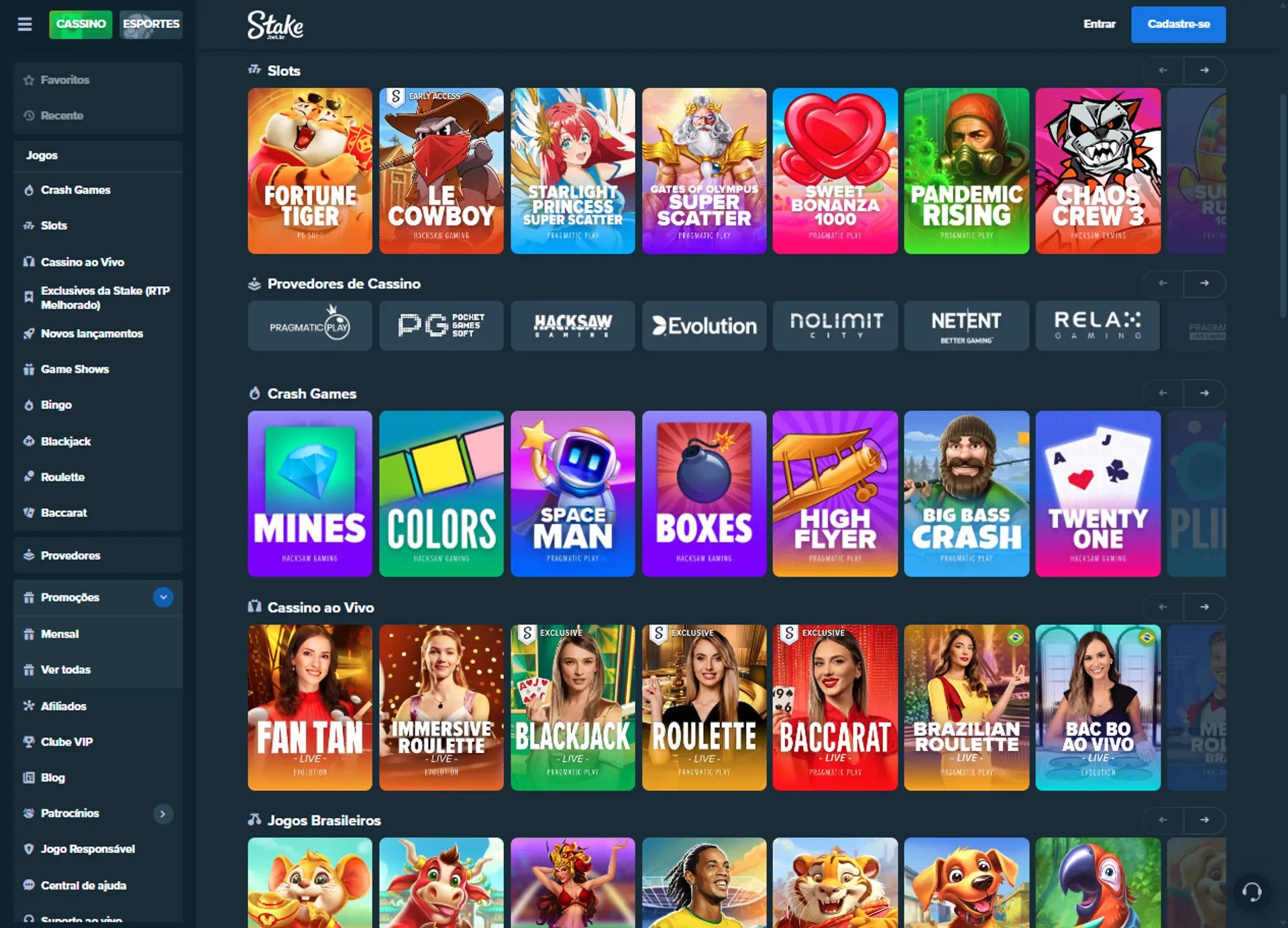 lobby do cassino Stake