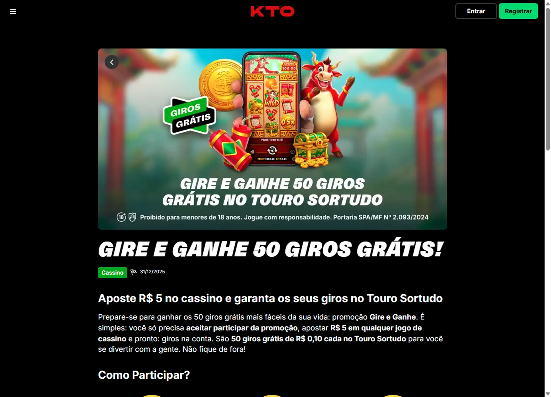 bônus KTO gire e ganhe