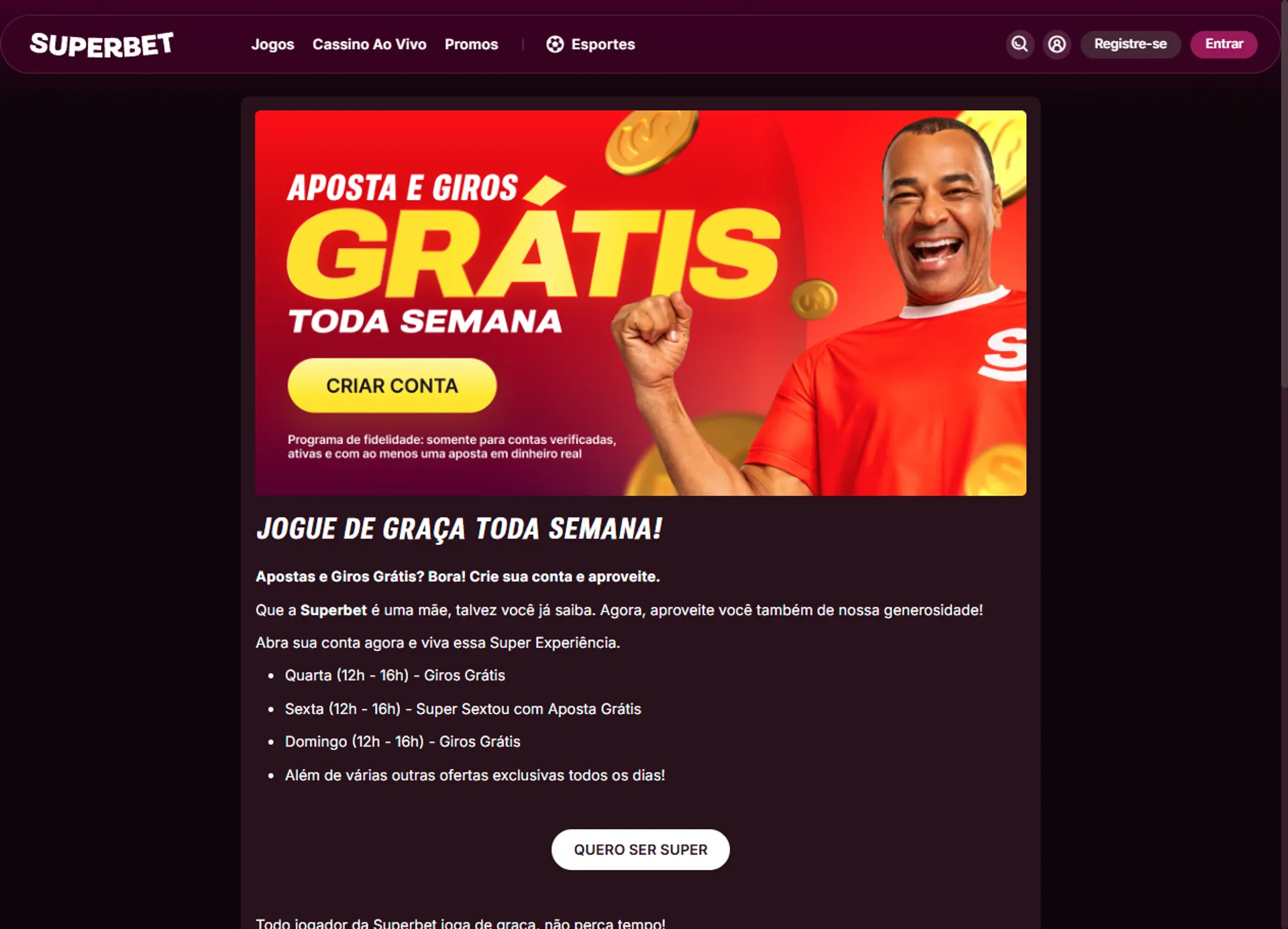 bônus Superbet de rodadas grátis