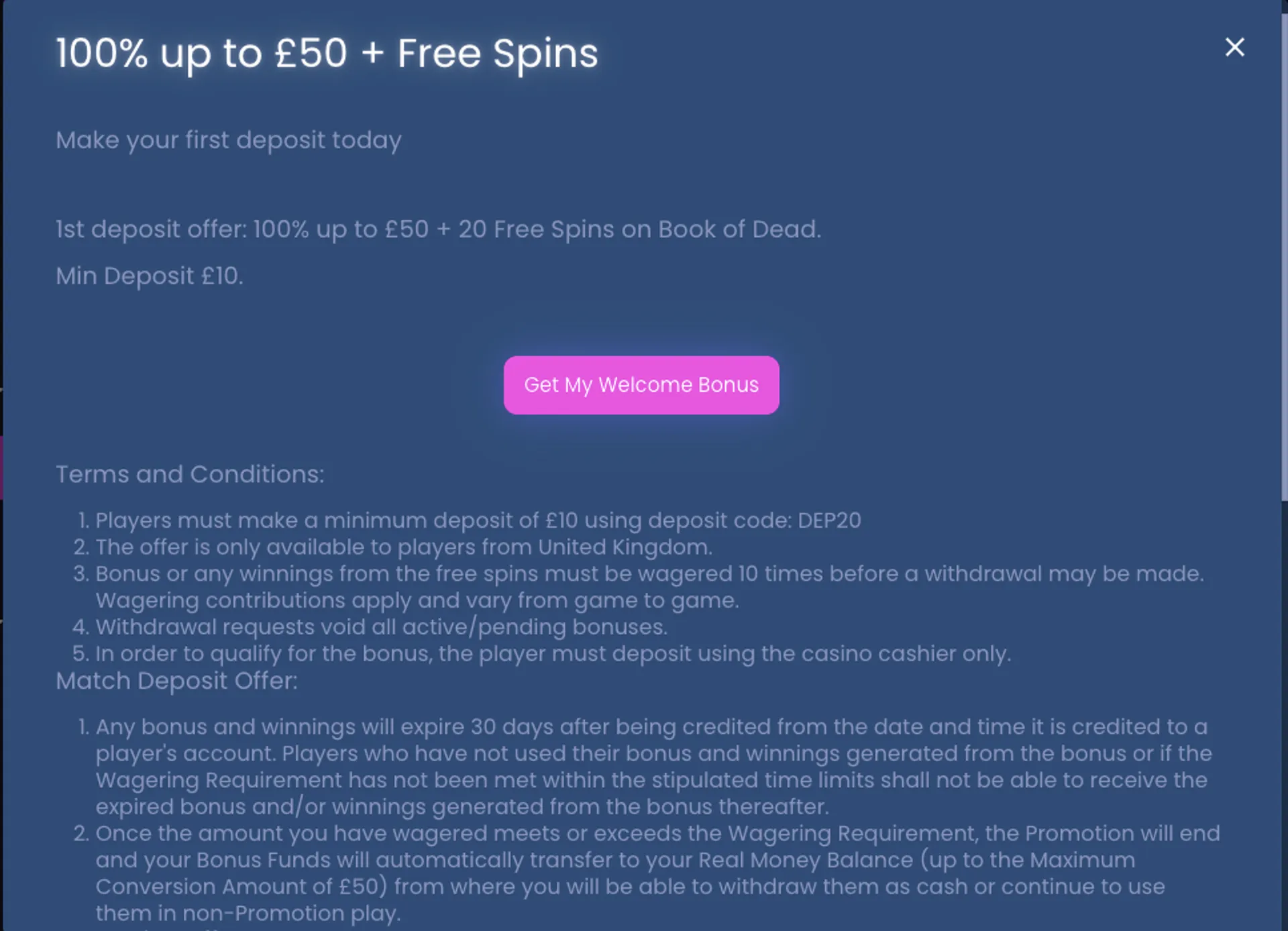 Vegas Mobile Casino welcome bonus