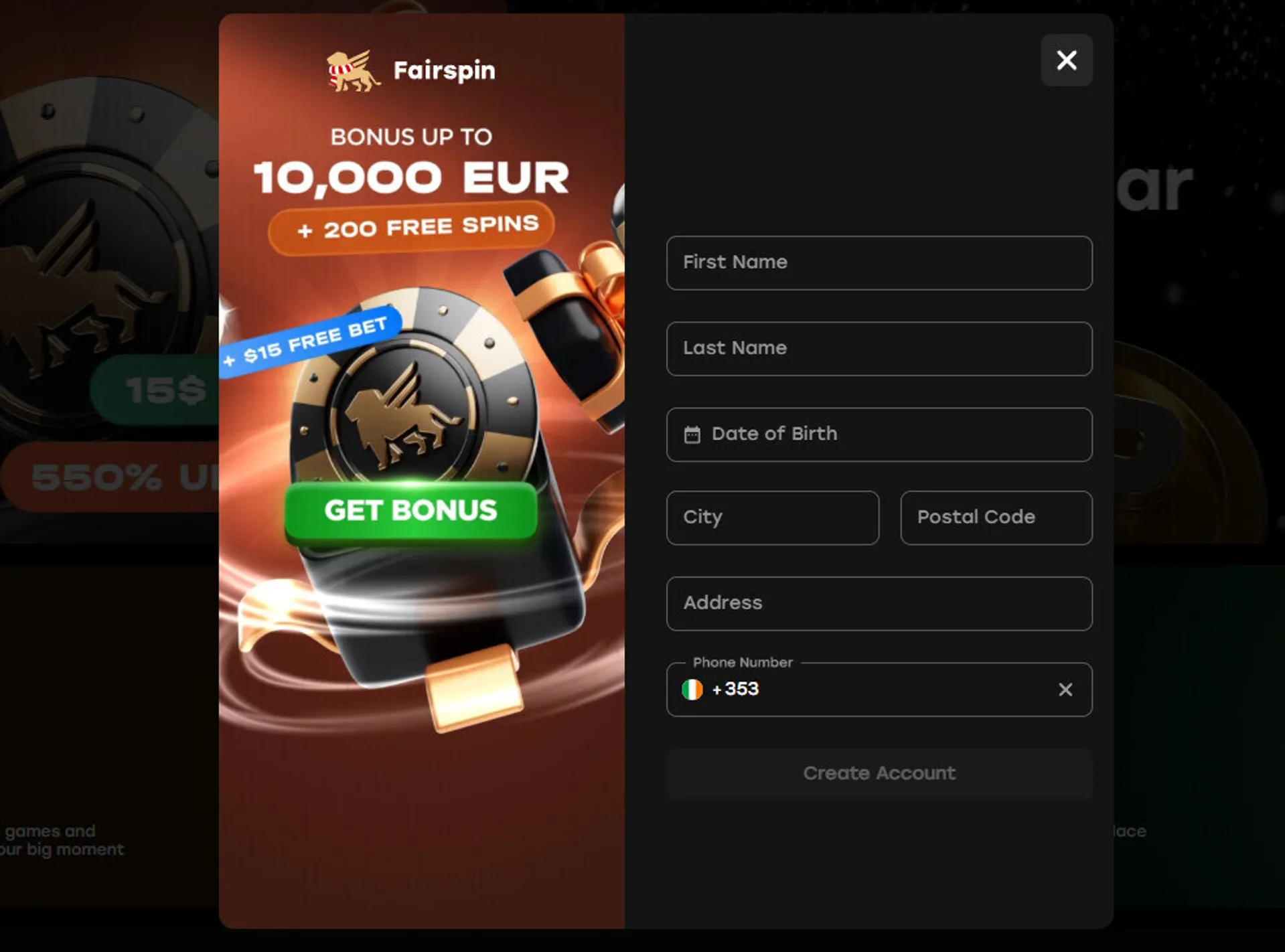 Add your personal details for Fairspin casino