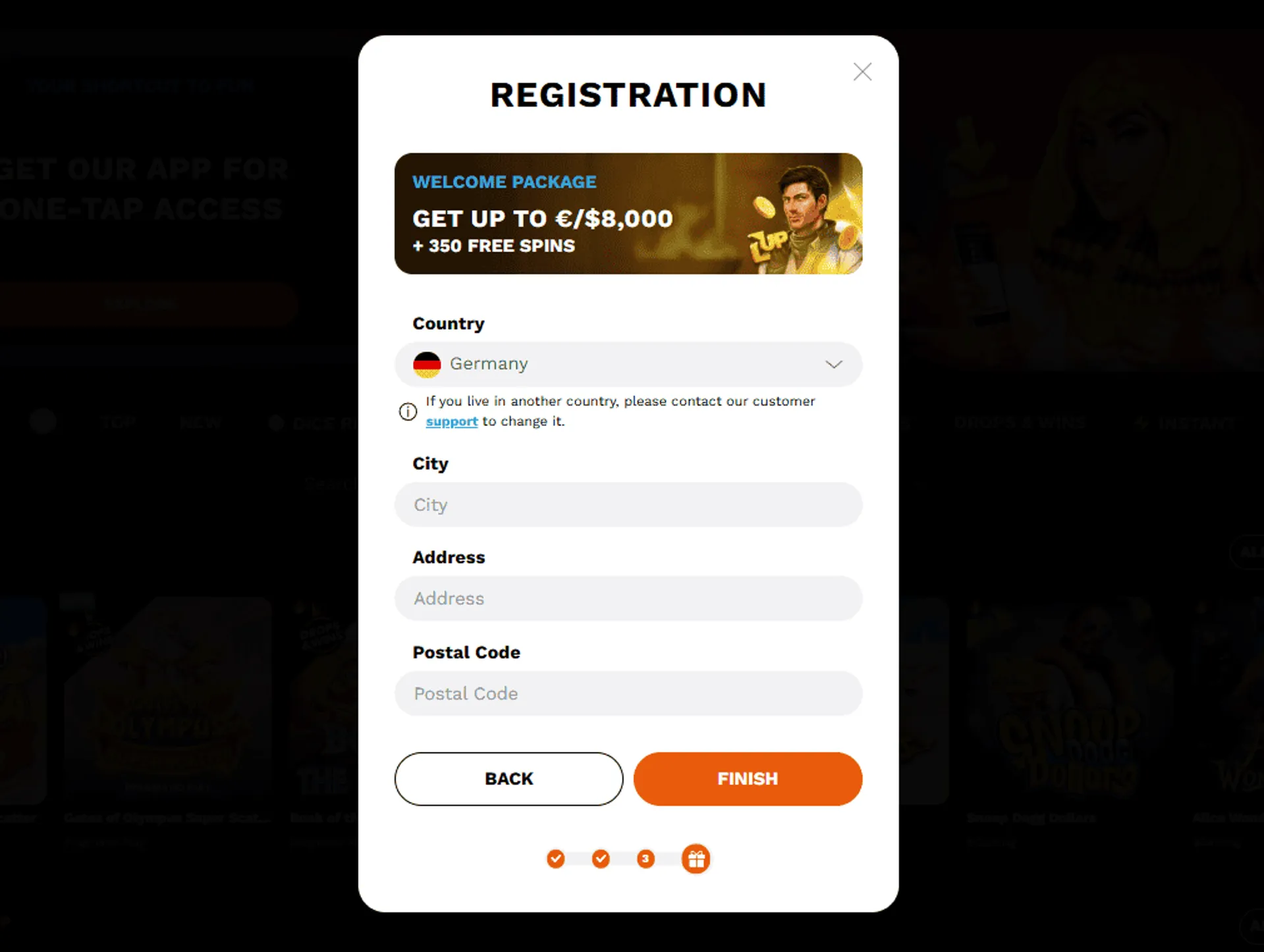 LevelUp casino registration step 2