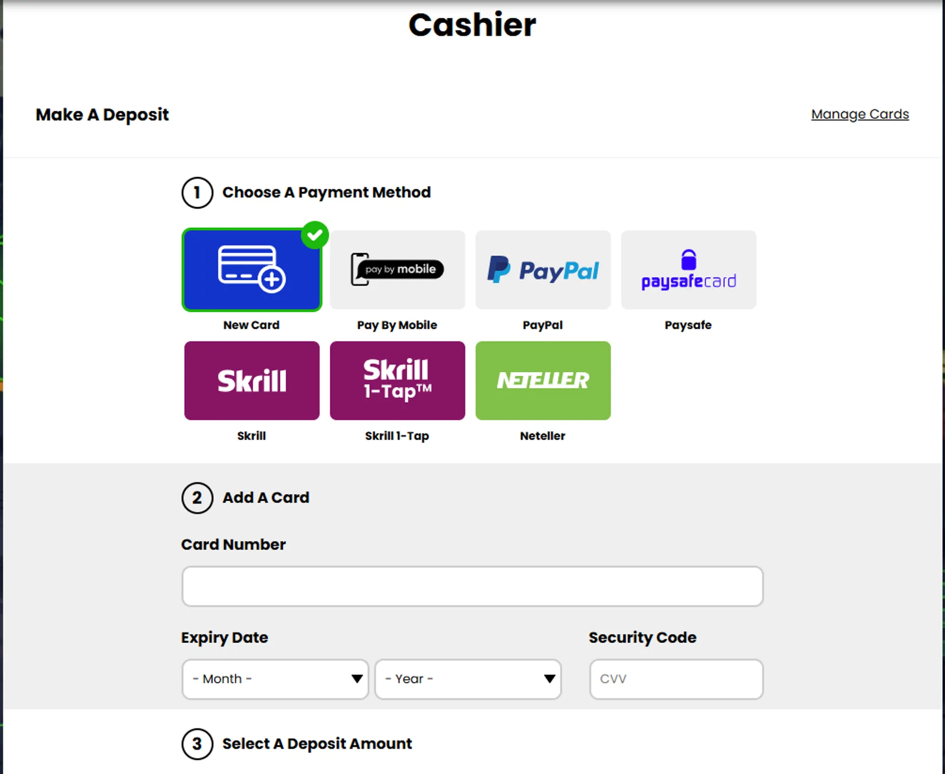 Deposit and withdrawal methods