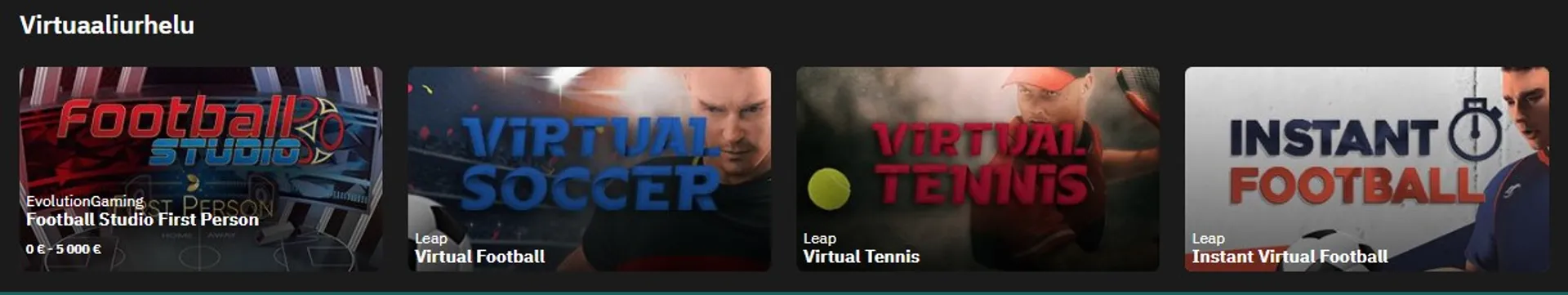 Virtuaaliurheilun pelivalikko jossa jalkapalloa ja tennistä