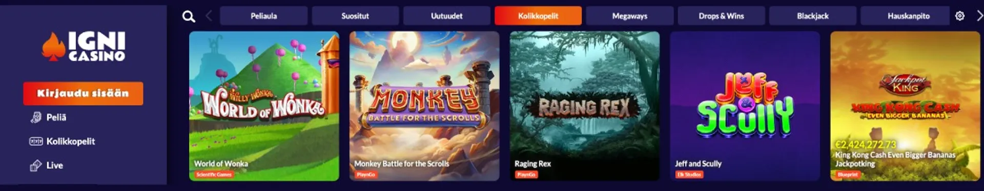 Igni Casino kolikkopelivalikoimaa