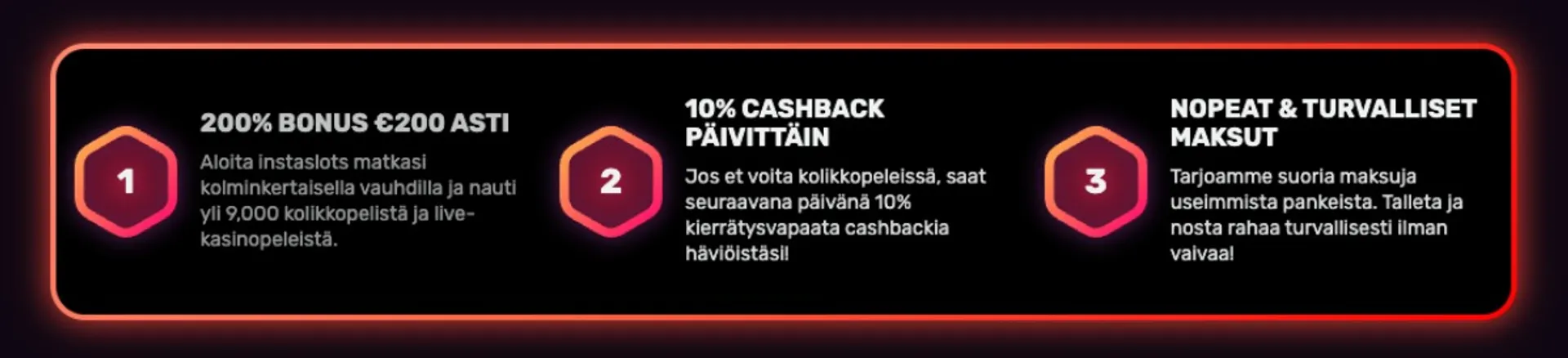 Instaslots Casino –  bonuksia ja turvalliset maksut